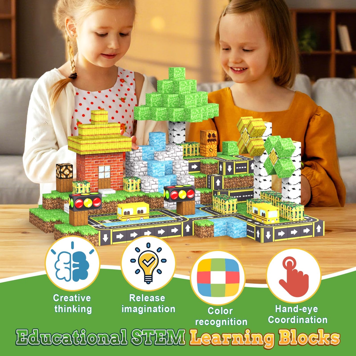 ANDENLEY Magnetic Blocks - 100-Piece STEM Building Tiles for Kids 3+