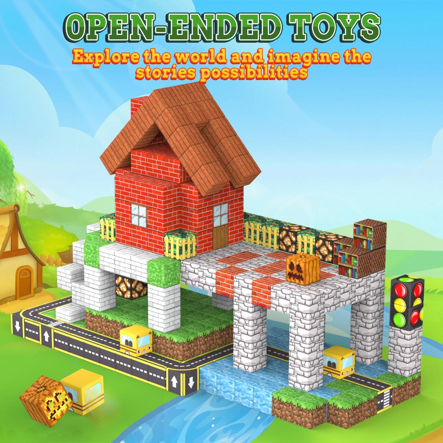 ANDENLEY Magnetic Blocks - 100-Piece STEM Building Tiles for Kids 3+
