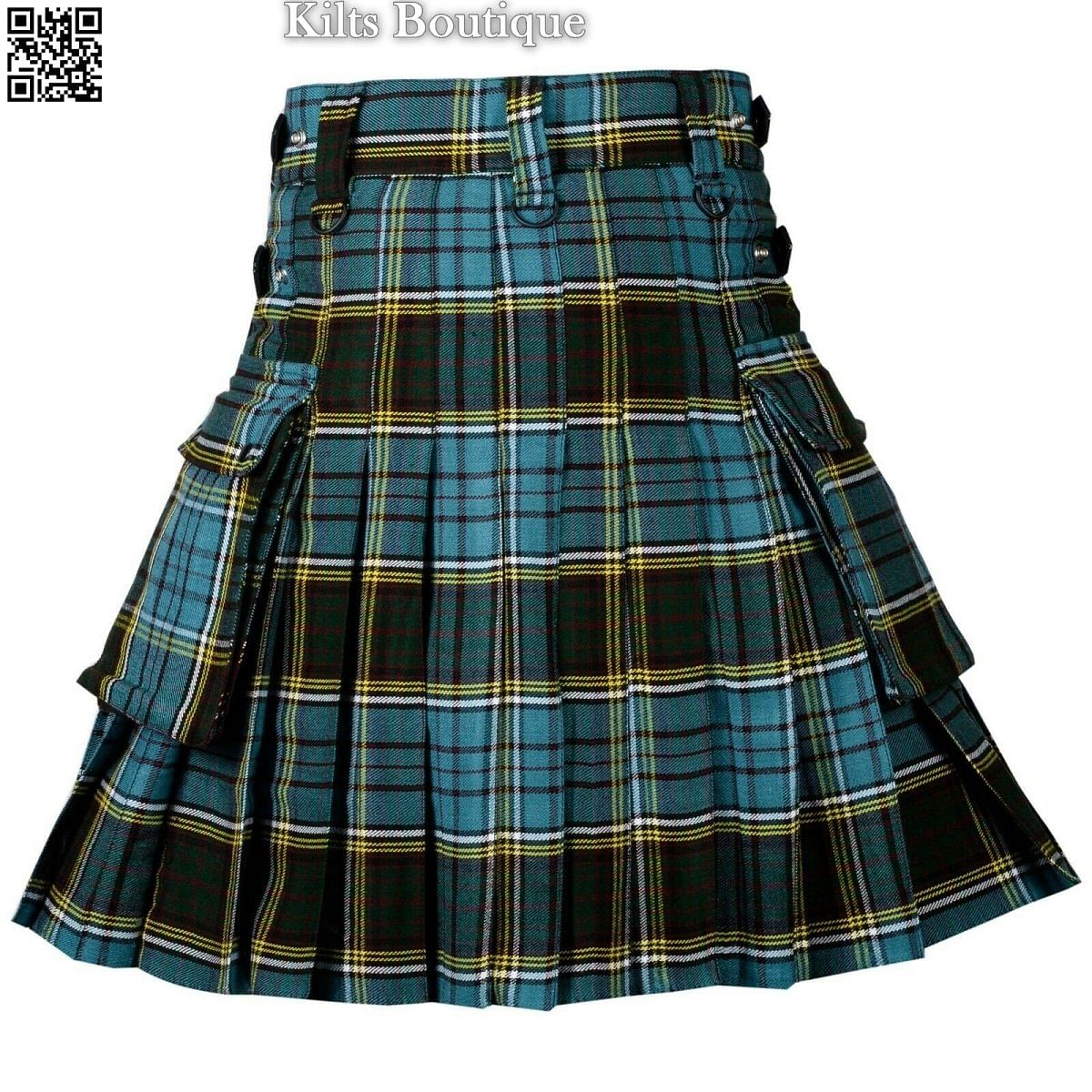 Anderson Tartan Scottish Men Utility Modern Kilt 2 side Cargo Pockets Length 24"