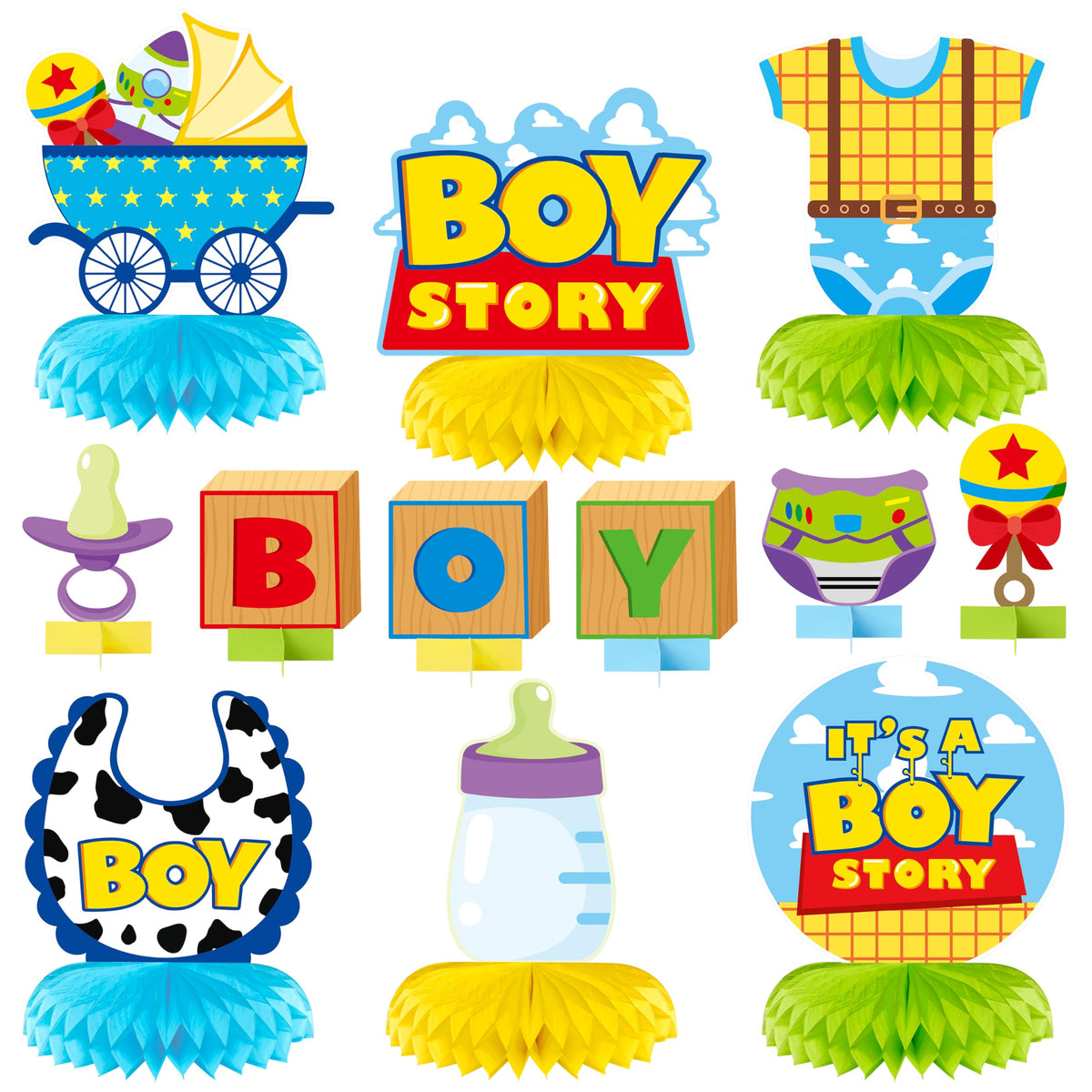Andi Cppss Boy Story Honeycomb Centerpieces – 12Pcs Baby Shower Table Decor