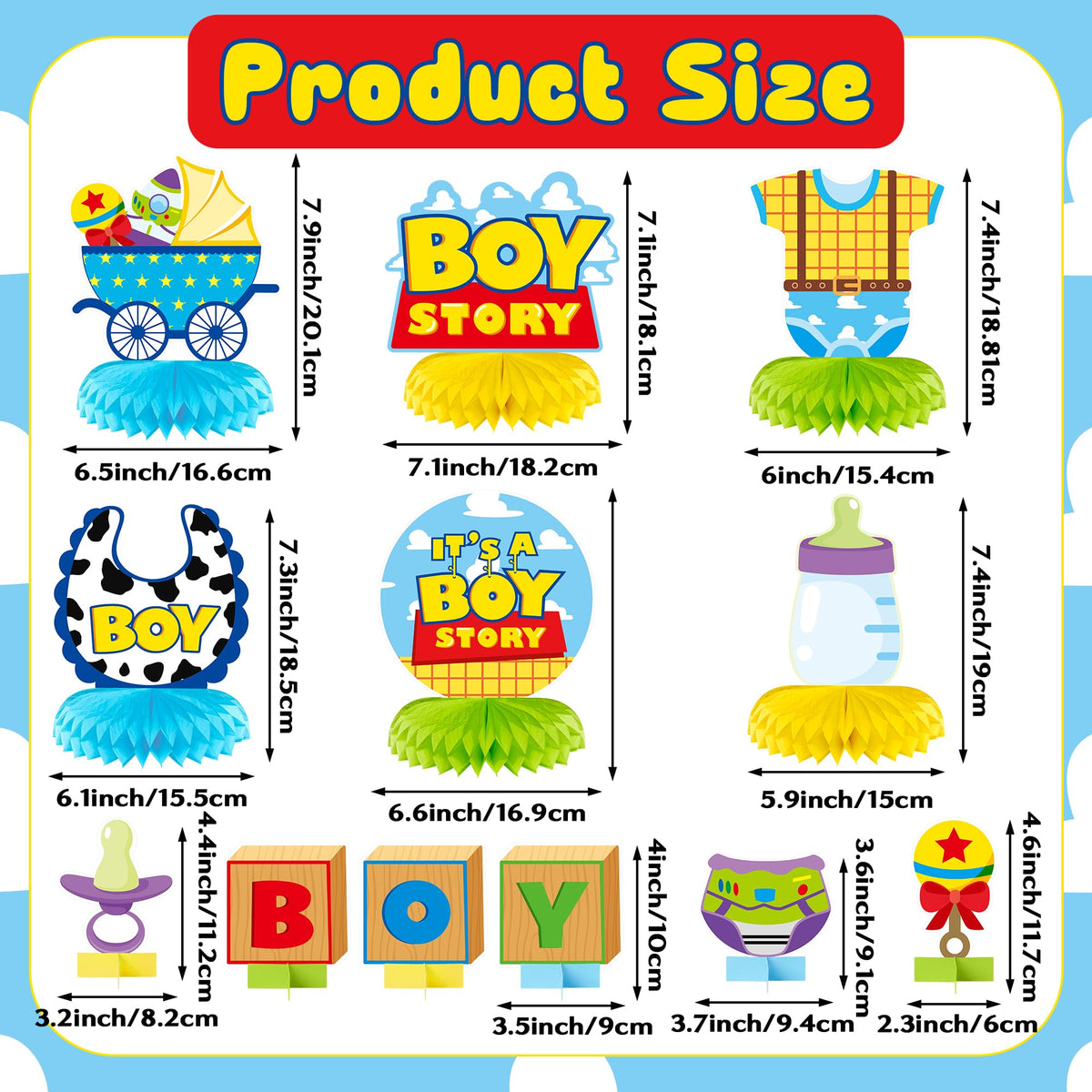 Andi Cppss Boy Story Honeycomb Centerpieces – 12Pcs Baby Shower Table Decor