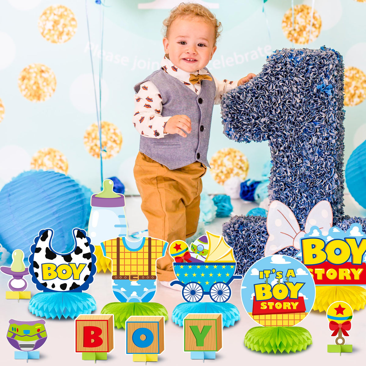 Andi Cppss Boy Story Honeycomb Centerpieces – 12Pcs Baby Shower Table Decor