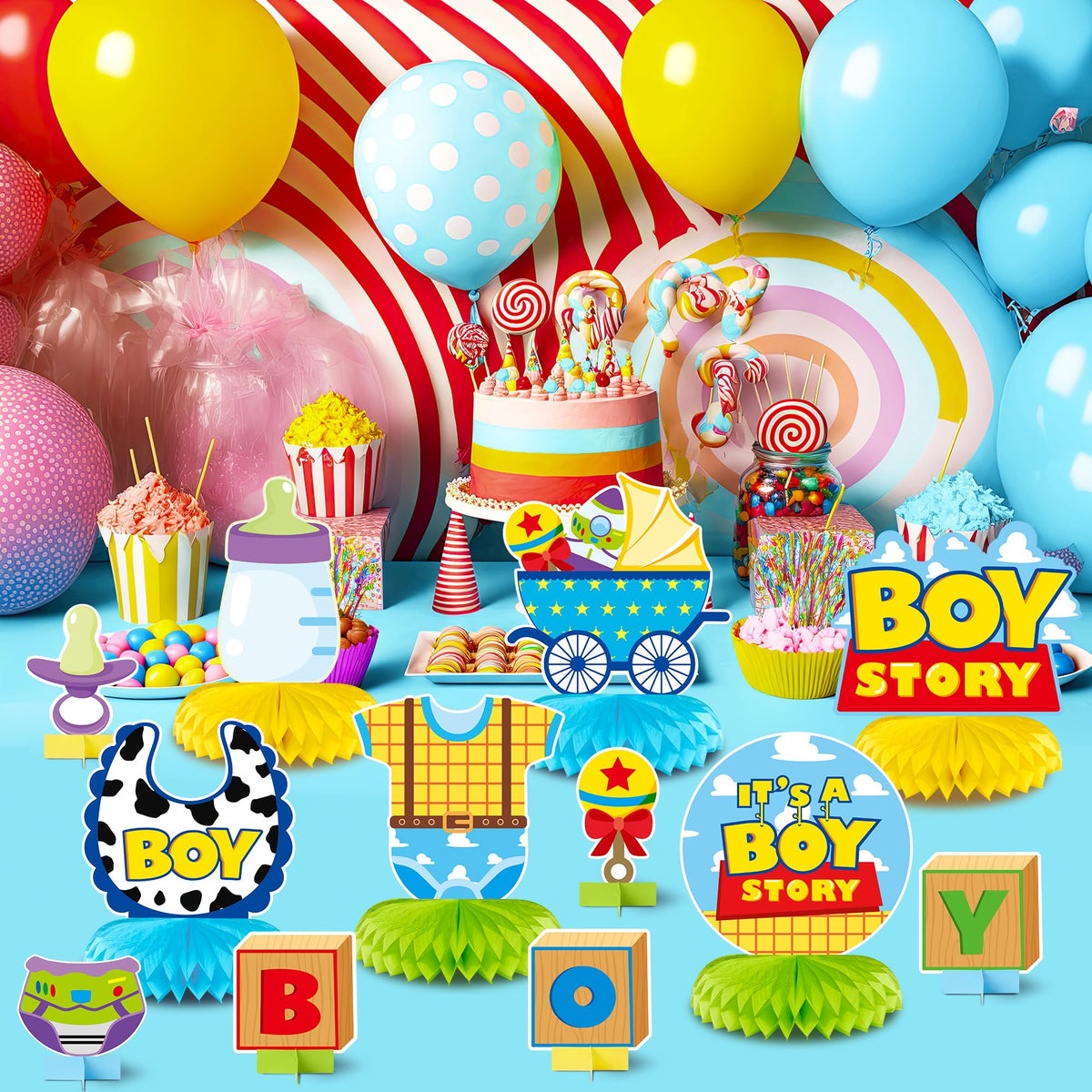 Andi Cppss Boy Story Honeycomb Centerpieces – 12Pcs Baby Shower Table Decor