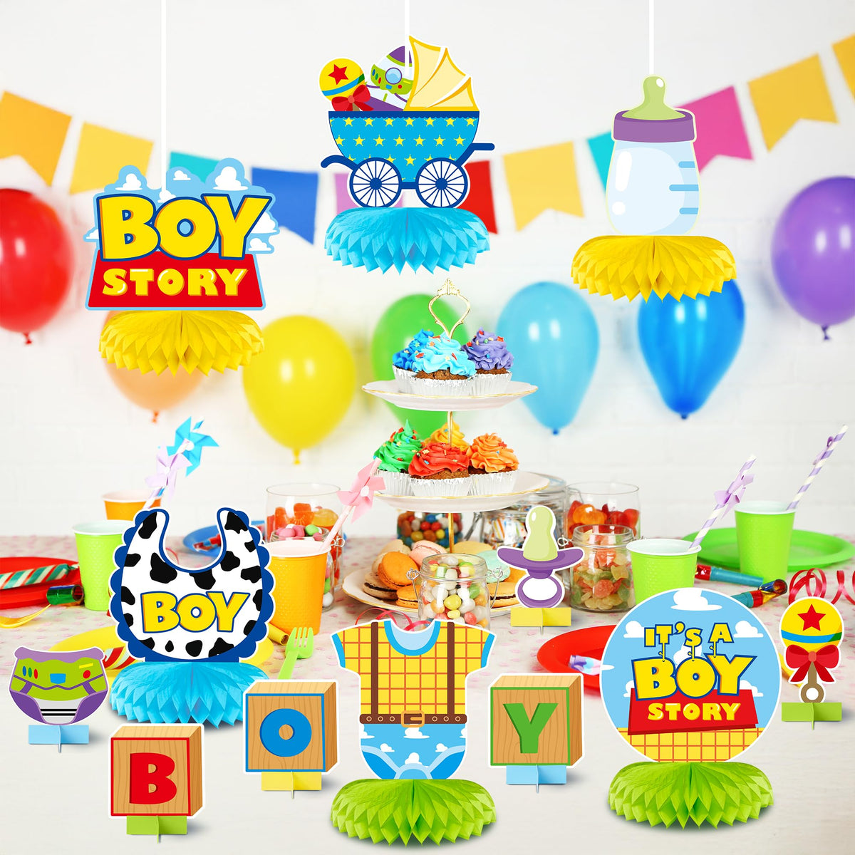 Andi Cppss Boy Story Honeycomb Centerpieces – 12Pcs Baby Shower Table Decor