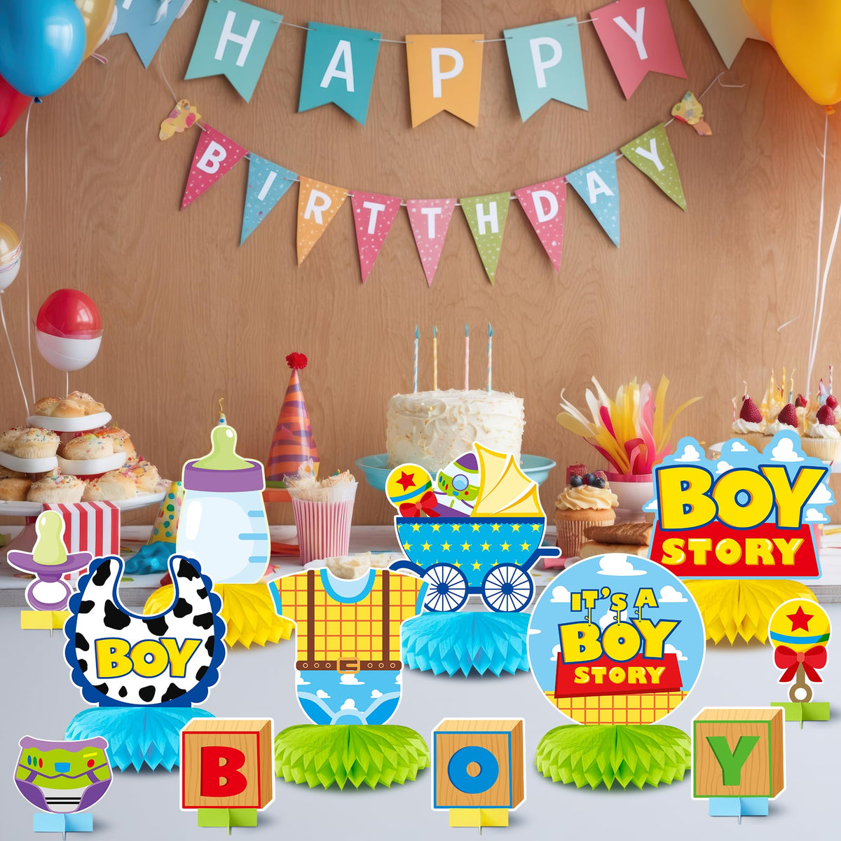 Andi Cppss Boy Story Honeycomb Centerpieces – 12Pcs Baby Shower Table Decor