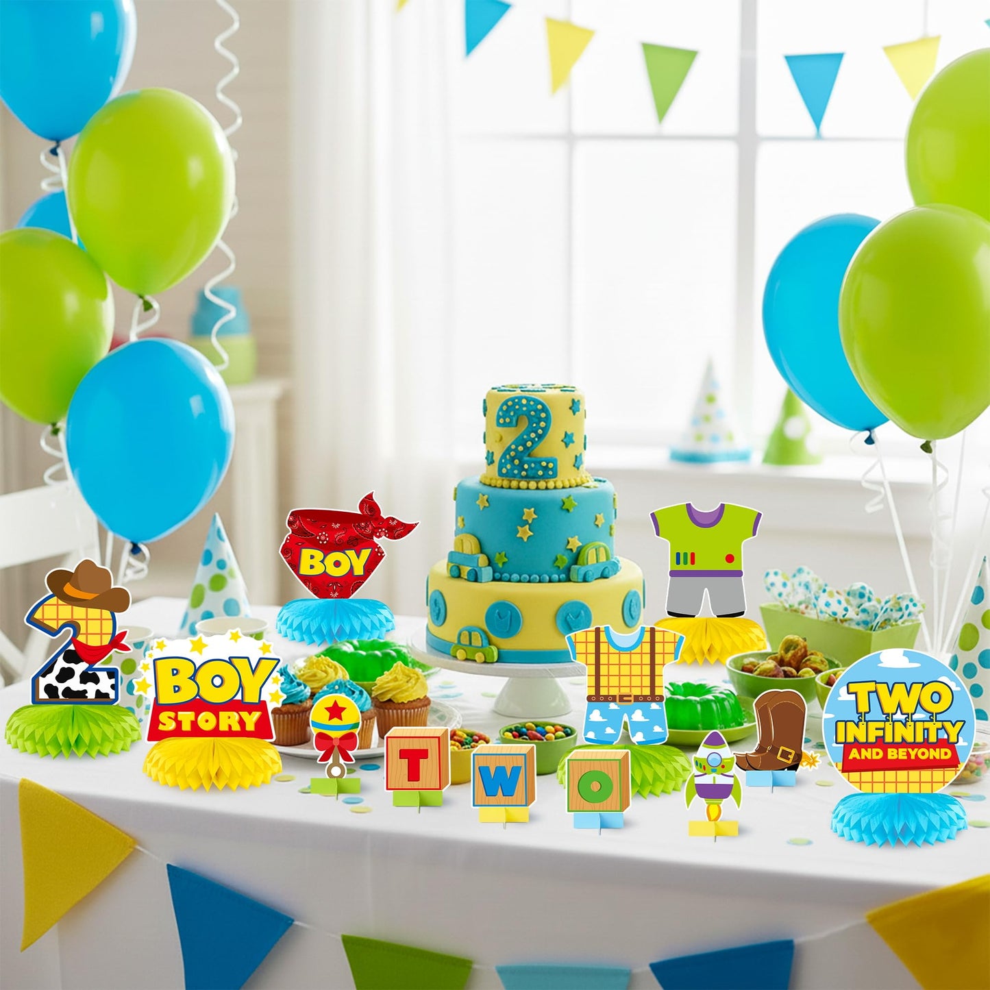 Andi Cppss Boy Story Honeycomb Centerpieces – 12PCS Birthday Party Decor