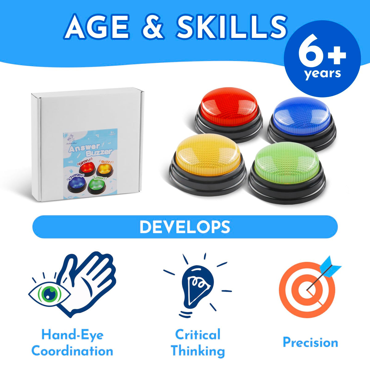 AndiluluBear Buzzers for Trivia Games – Lights, Sounds & Classroom & Family Fun