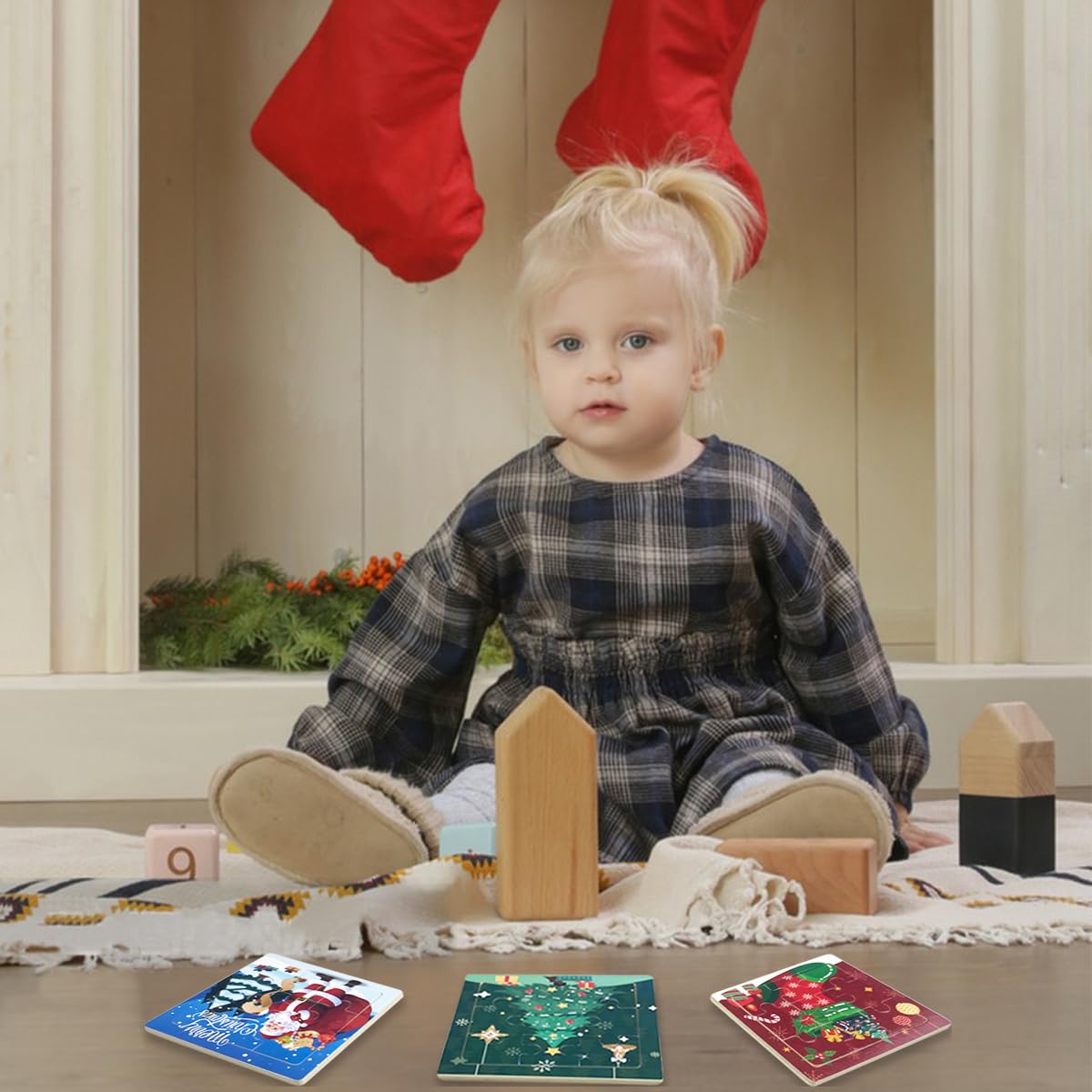 Anditoy 8 Pack Christmas Wooden Puzzles – 9-Piece Toddler Puzzles for Christmas