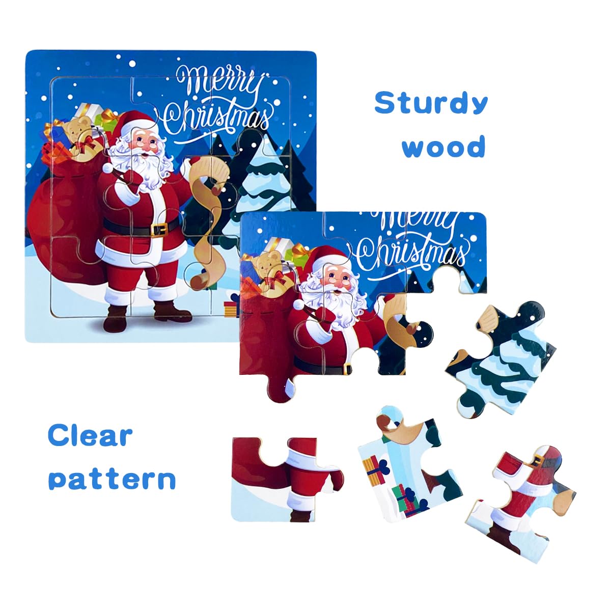 Anditoy 8 Pack Christmas Wooden Puzzles – 9-Piece Toddler Puzzles for Christmas