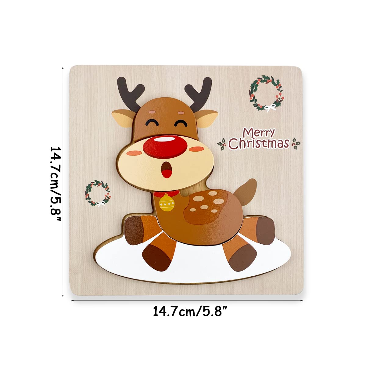 Anditoy 4-Pack Christmas Wooden Puzzles for Kids – Santa, Snowman, Tree & Elk