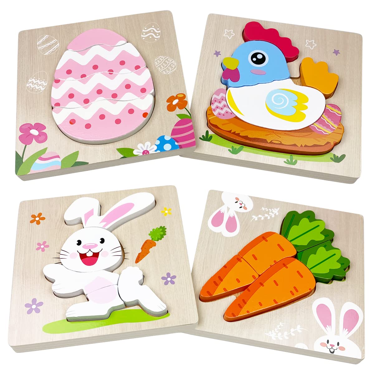 Anditoy 4 Pack Easter Wooden Puzzles – Safe, Creative Kids Toys