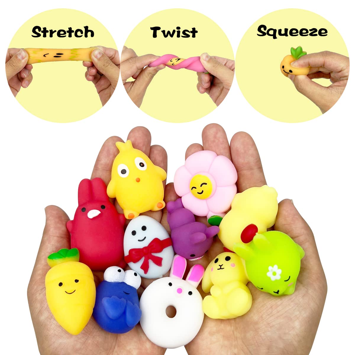 Anditoy 100 PCS Easter Mochi Squishy Toys – 25 Styles Soft Easter Themed Squishies for Kids