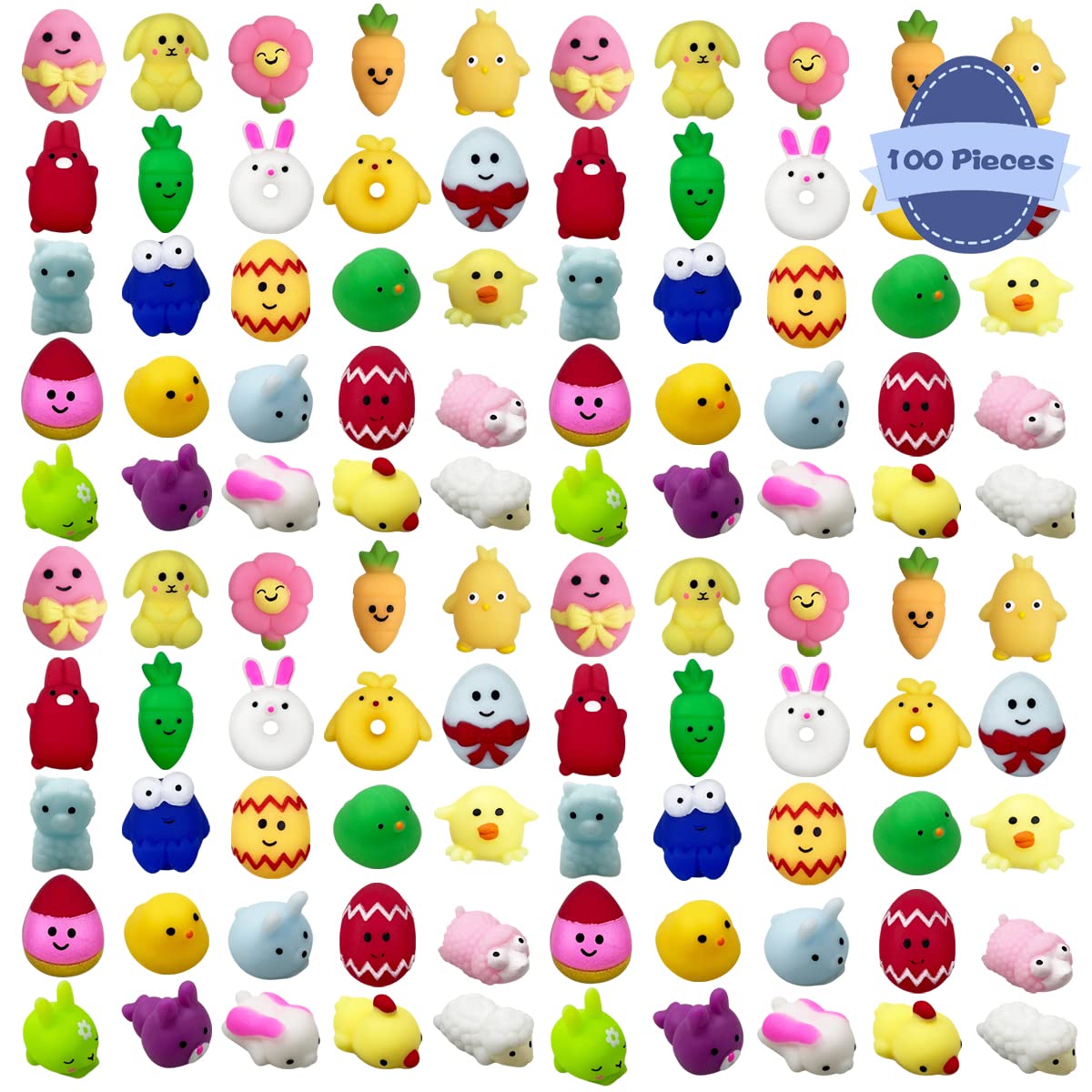 Anditoy 100 PCS Easter Mochi Squishy Toys – 25 Styles Soft Easter Themed Squishies for Kids