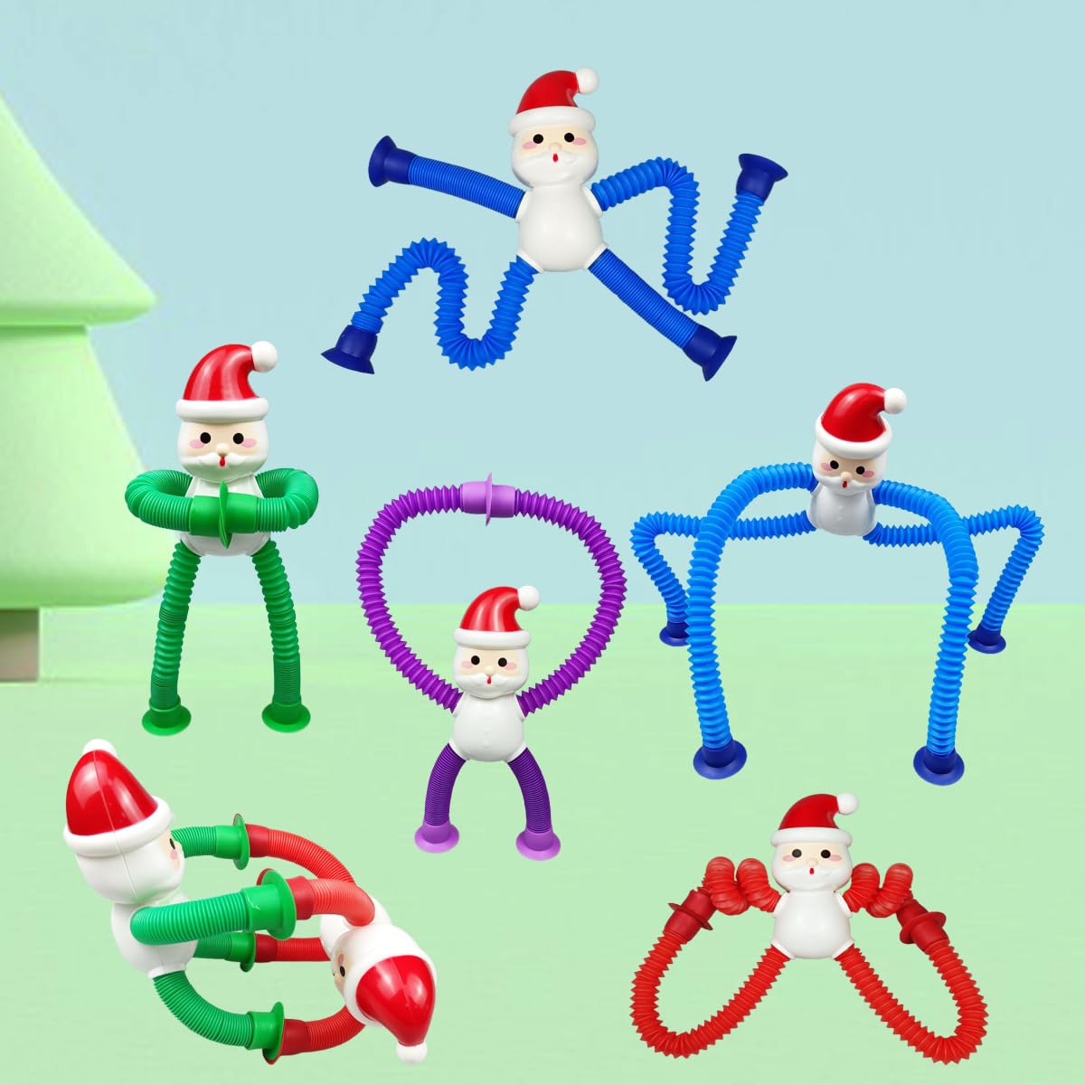 Anditoy 4 Pack Santa Claus Suction Cup Pop Tubes – Sensory Fidget Toys for Kids