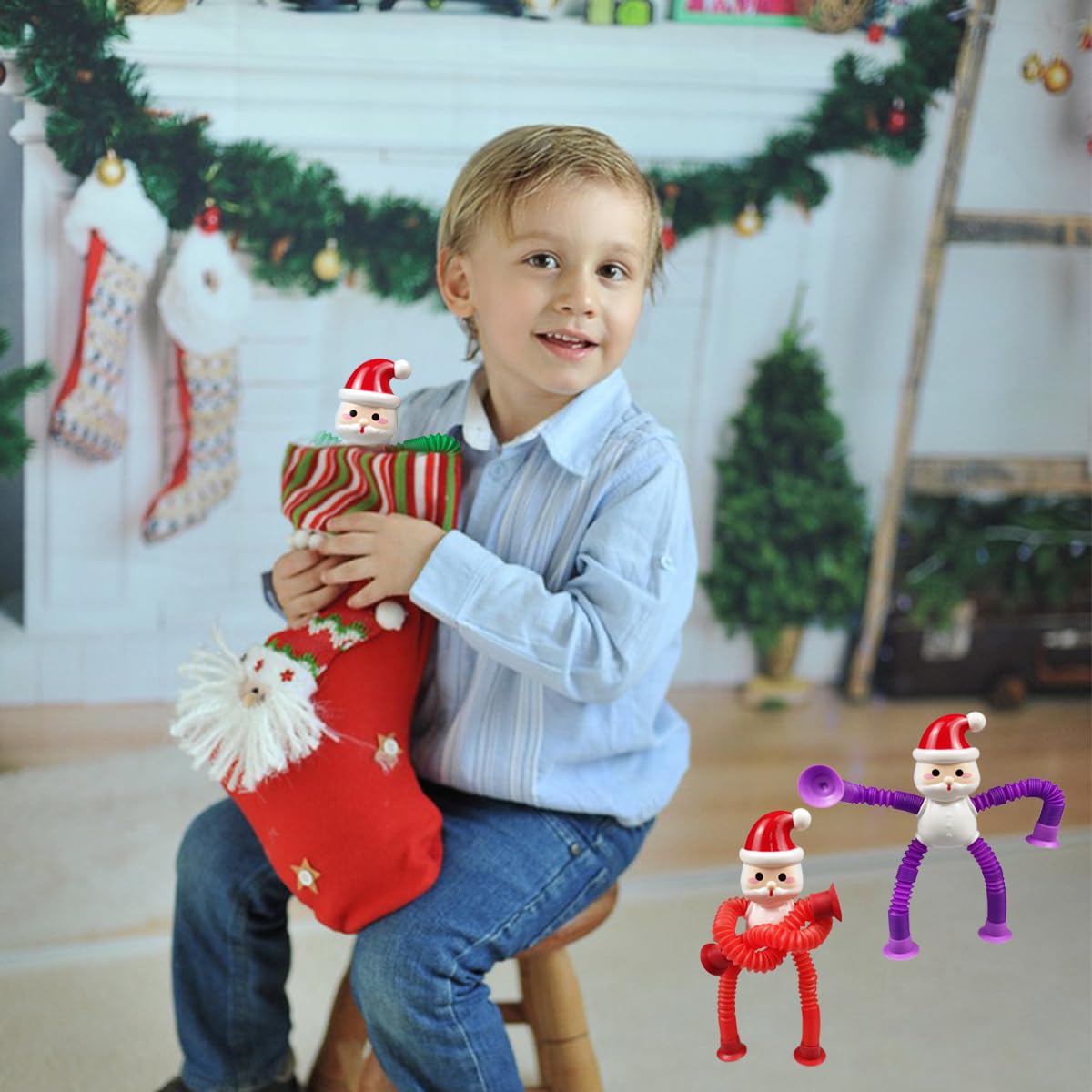 Anditoy 4 Pack Santa Claus Suction Cup Pop Tubes – Sensory Fidget Toys for Kids