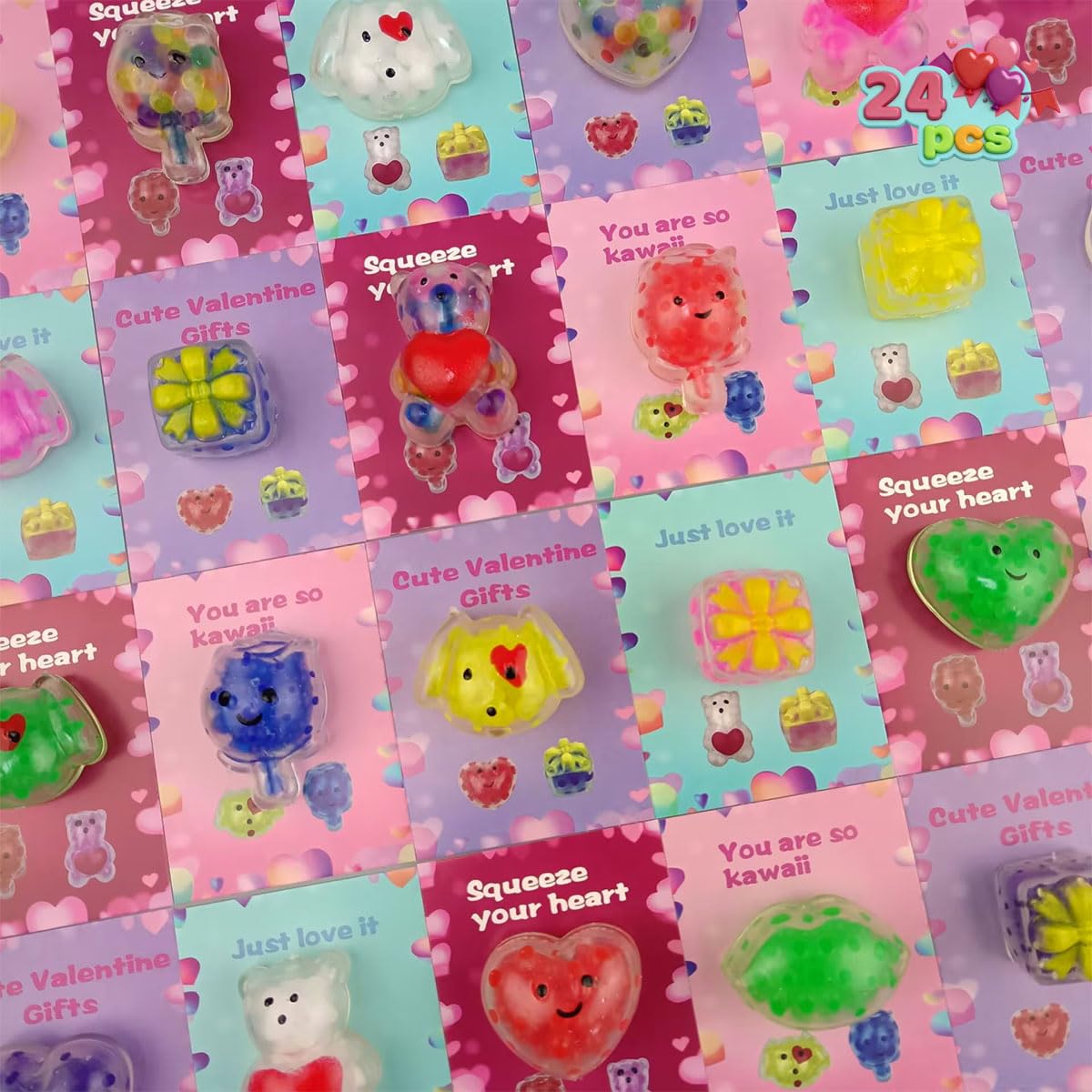 Anditoy 24 PCS Valentines Cards with Squeeze Toys – Classroom Gifts & Party Favors