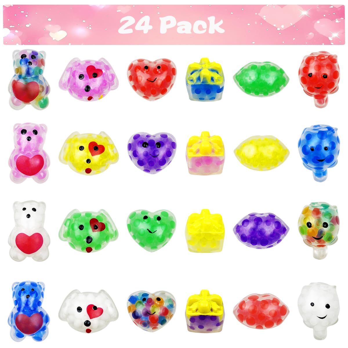 Anditoy 24 PCS Valentines Cards with Squeeze Toys – Classroom Gifts & Party Favors