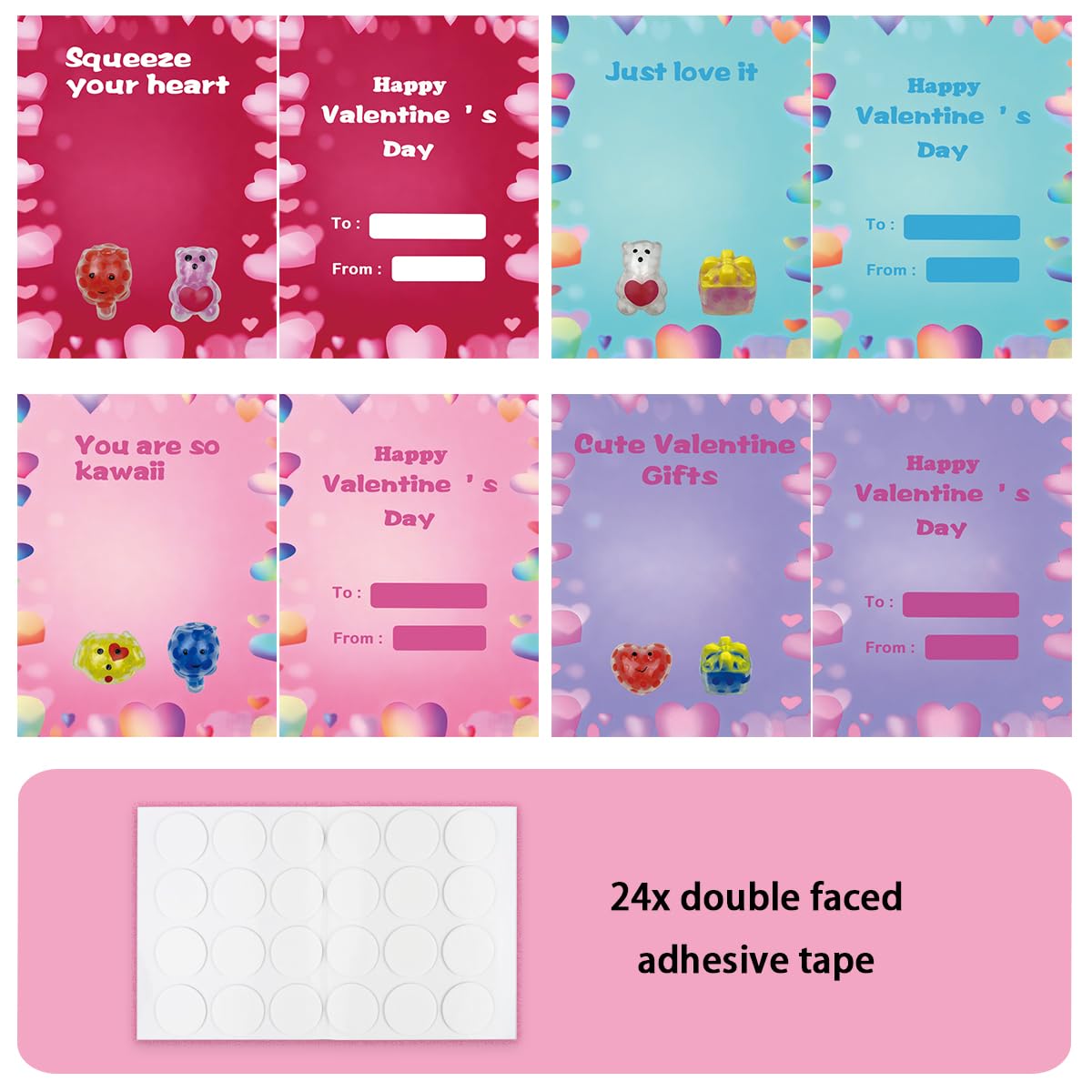 Anditoy 24 PCS Valentines Cards with Squeeze Toys – Classroom Gifts & Party Favors