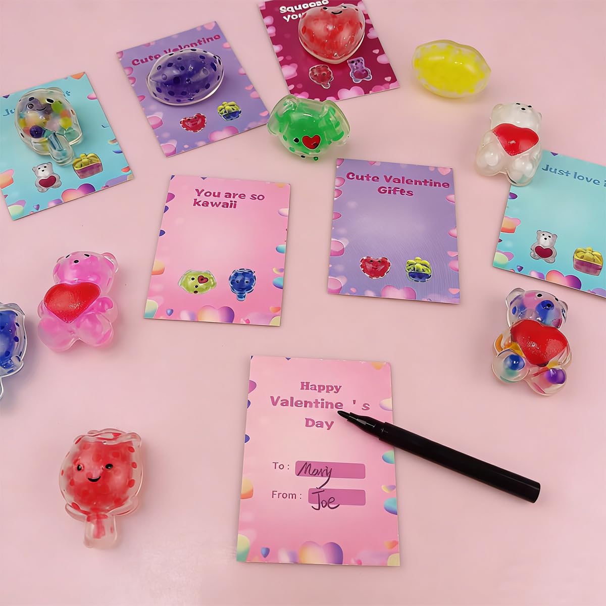 Anditoy 24 PCS Valentines Cards with Squeeze Toys – Classroom Gifts & Party Favors