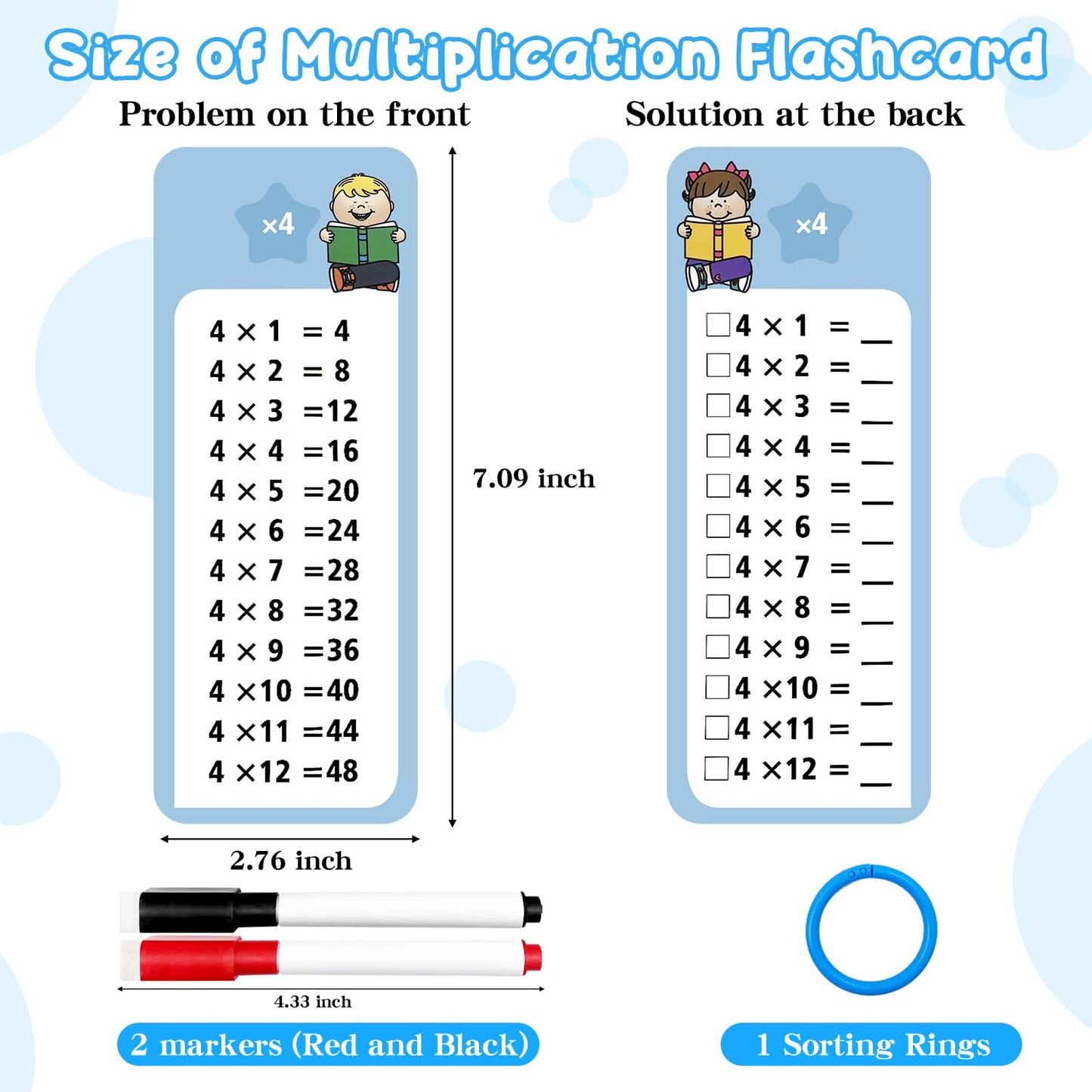 Anemeeoke 1-12 Multiplication Flash Cards – 15 Cards, 2 Dry Erase Markers, Ring Binder | Times Tables for 1st–3rd Grade