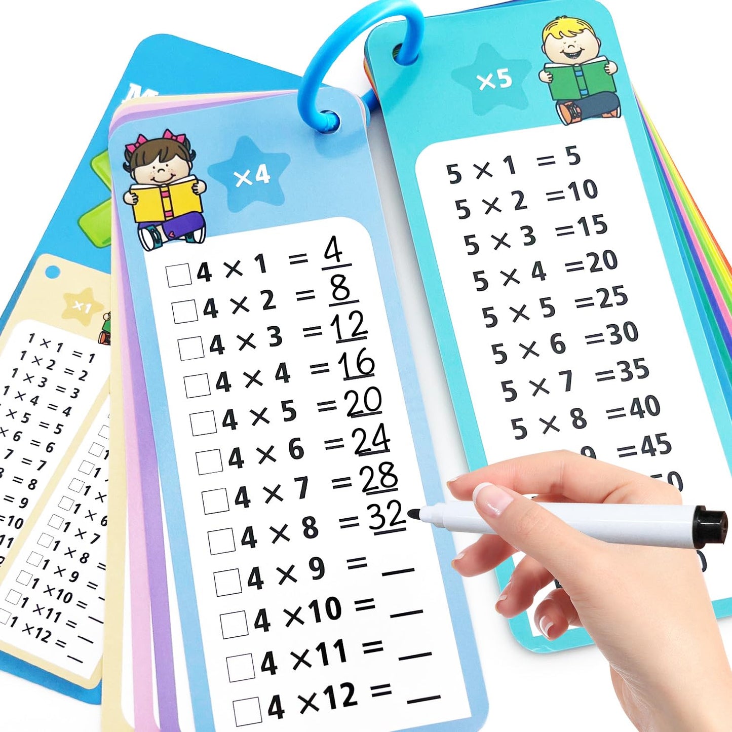 Anemeeoke 1-12 Multiplication Flash Cards – 15 Cards, 2 Dry Erase Markers, Ring Binder | Times Tables for 1st–3rd Grade