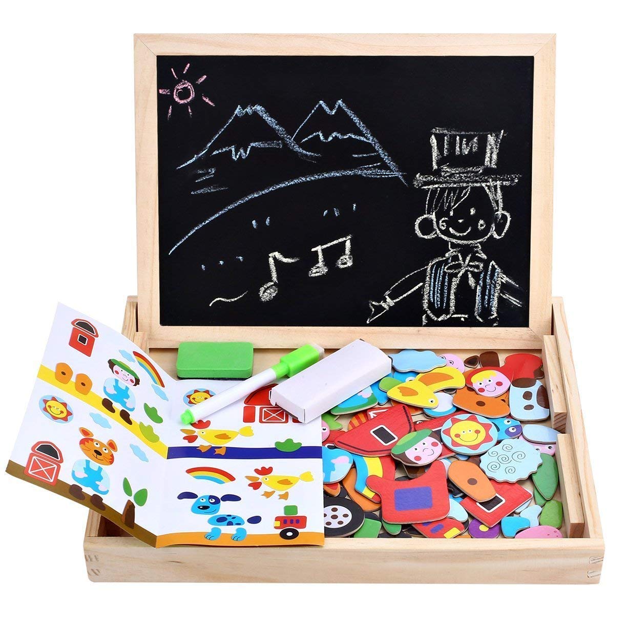 Angelo Home Wooden Magnetic Board Puzzle – Double-Sided Jigsaw & Drawing Sketchpad for Kids