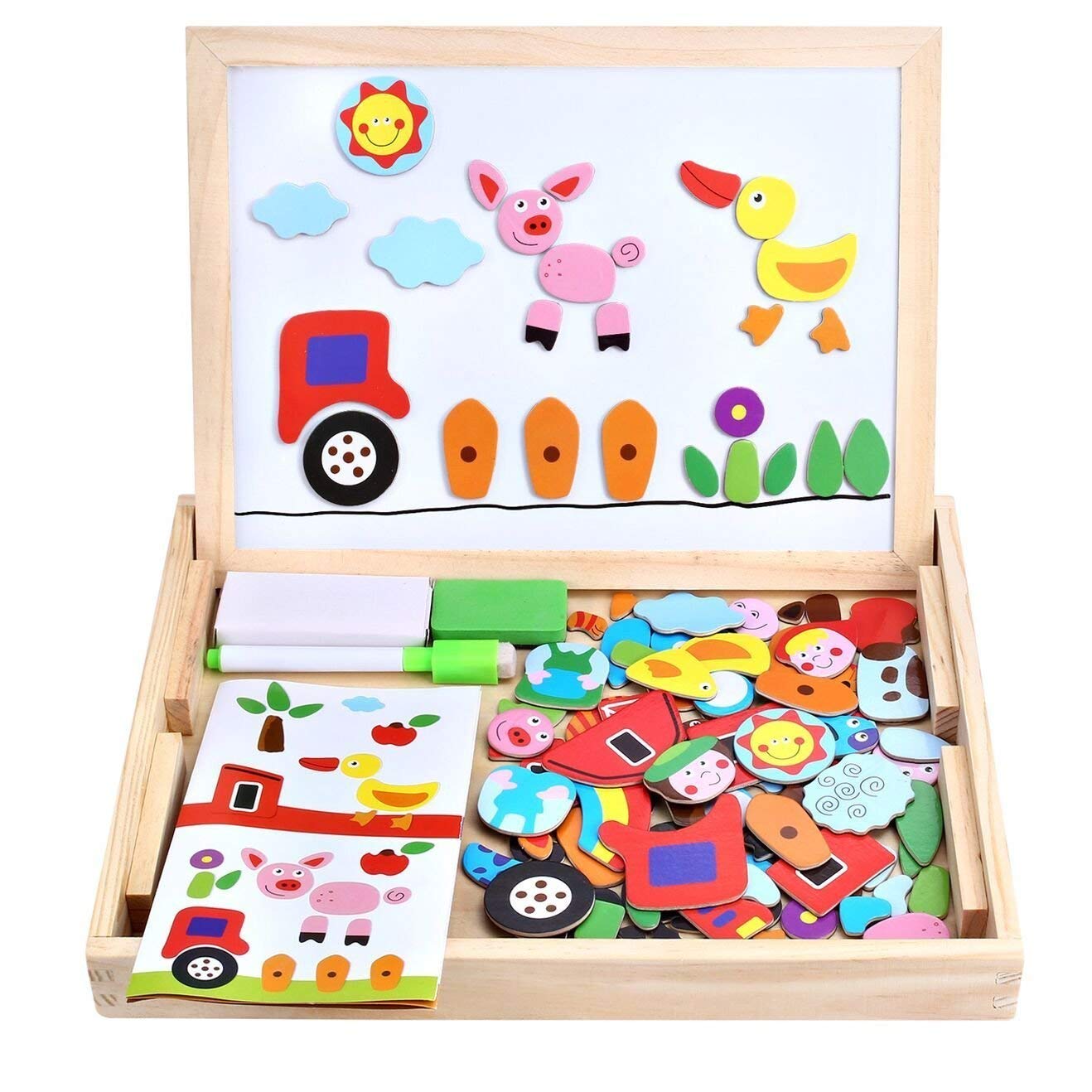 Angelo Home Wooden Magnetic Board Puzzle – Double-Sided Jigsaw & Drawing Sketchpad for Kids
