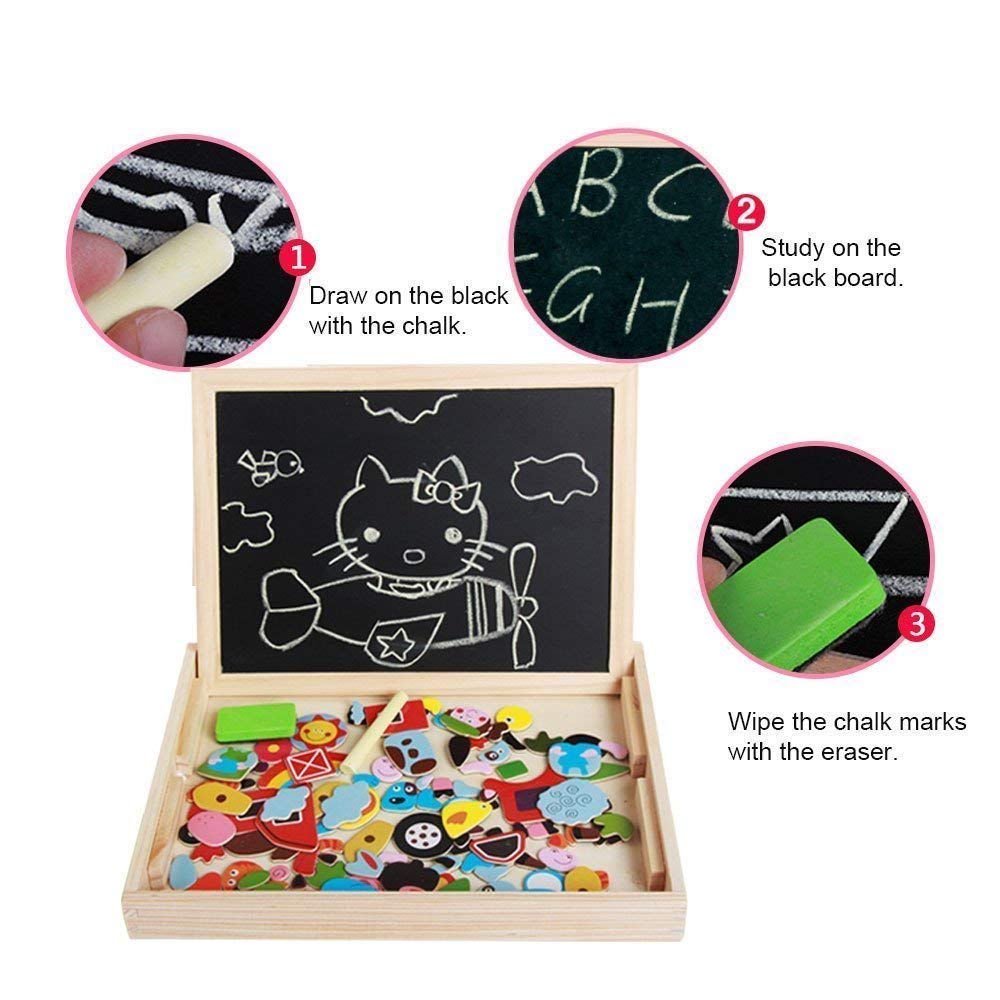 Angelo Home Wooden Magnetic Board Puzzle – Double-Sided Jigsaw & Drawing Sketchpad for Kids