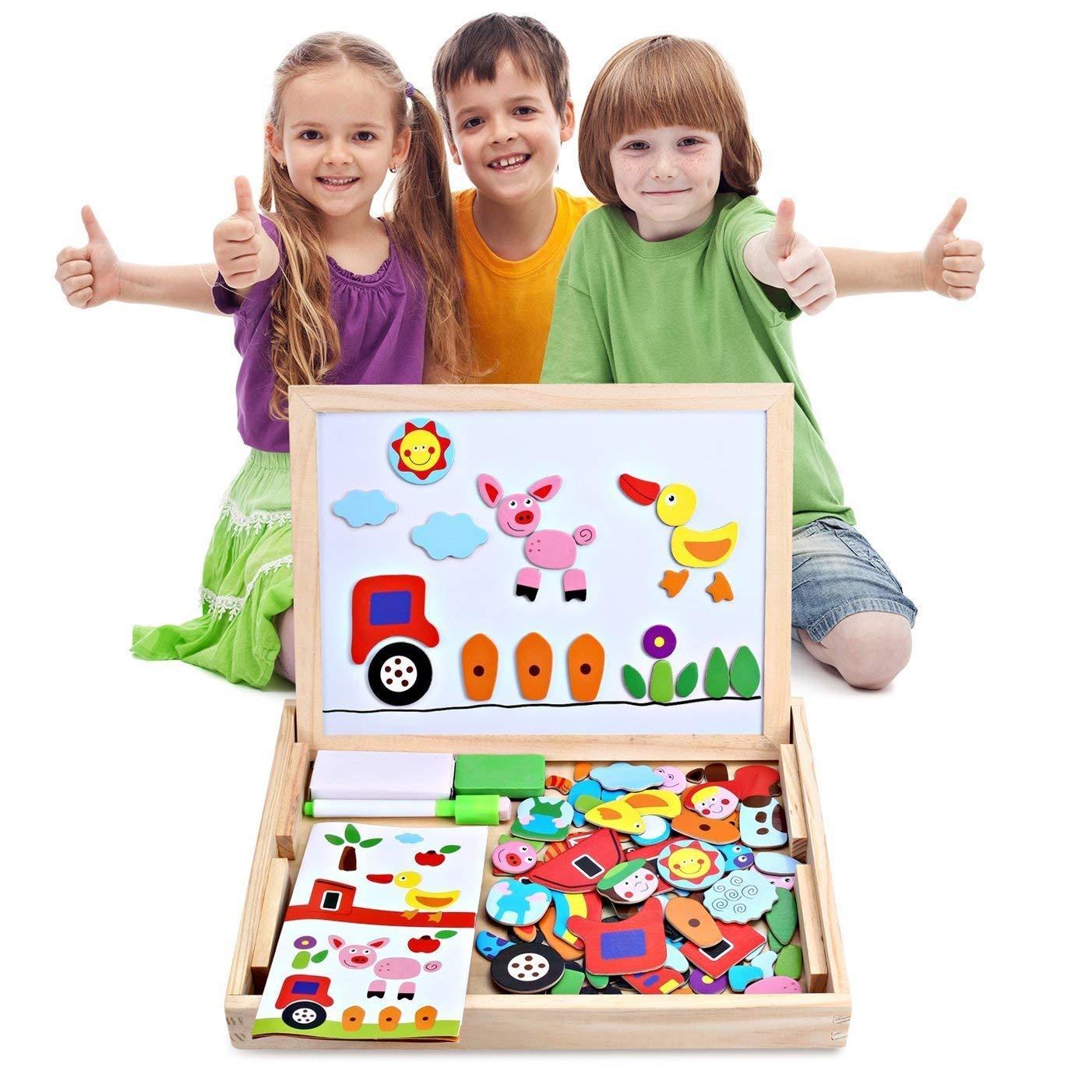 Angelo Home Wooden Magnetic Board Puzzle – Double-Sided Jigsaw & Drawing Sketchpad for Kids
