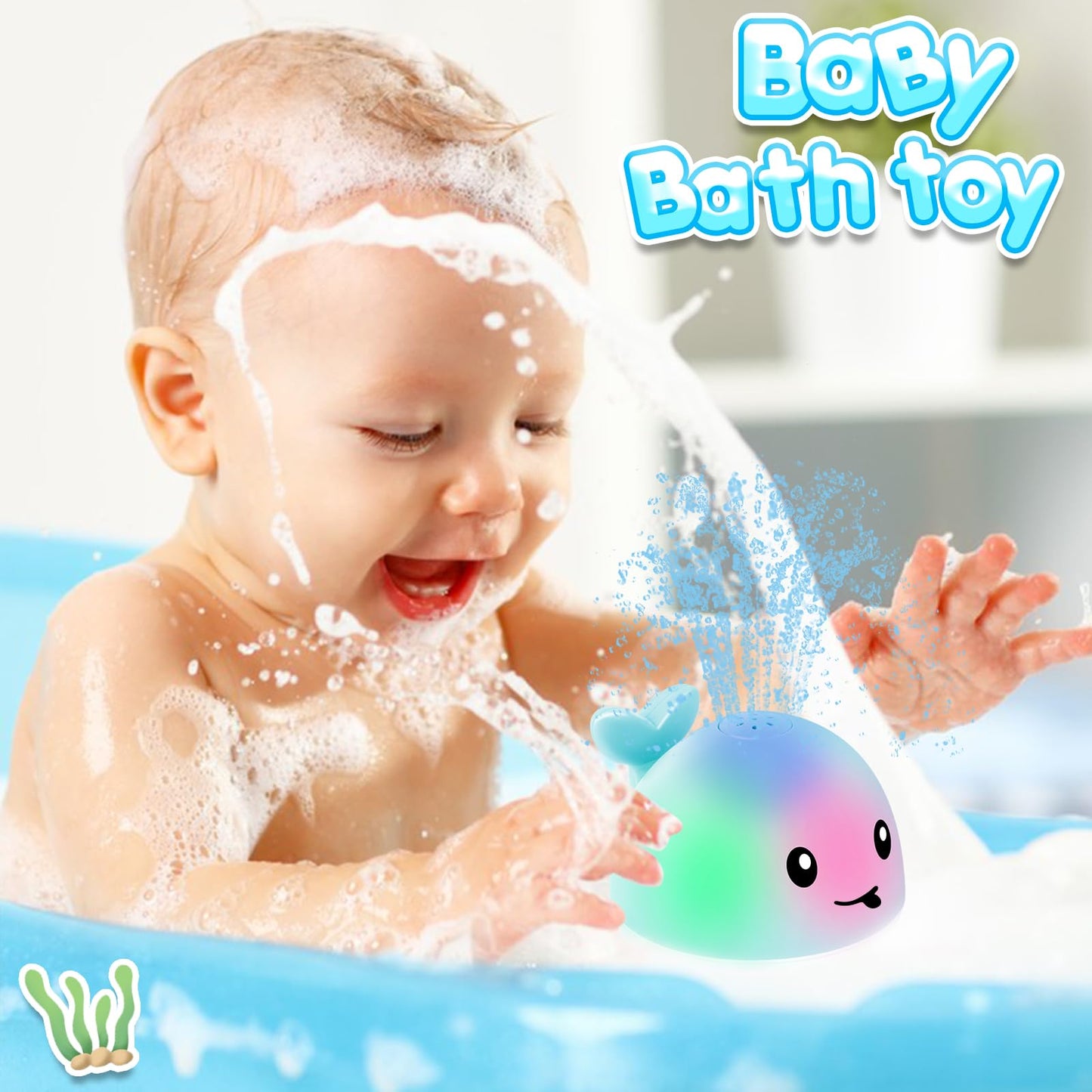 ANGGIKO Light Up Whale Bath Toy – Rechargeable Baby Bath Toy for 1-3 Year Olds