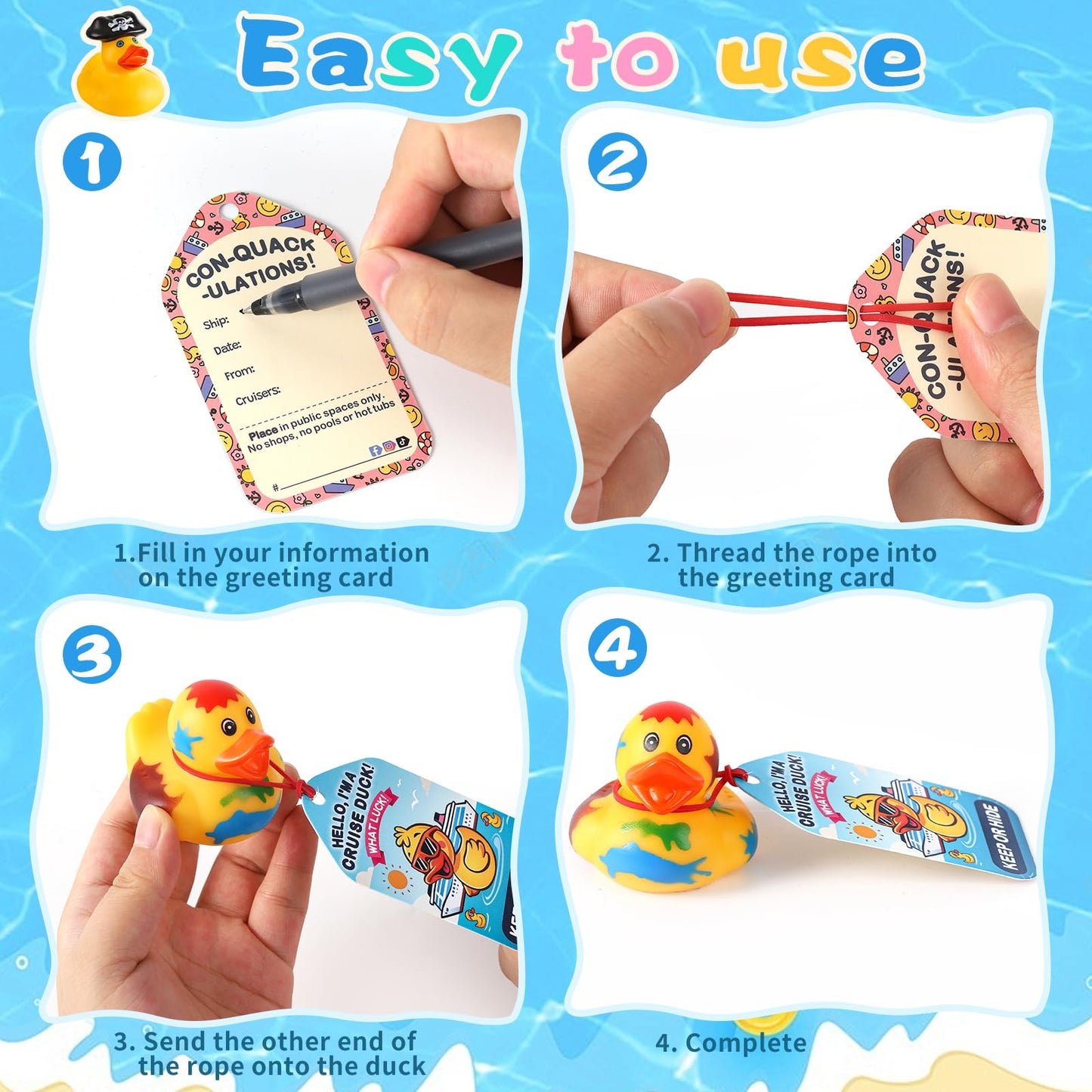ANGGIKO 100 Pcs Cruise Rubber Ducks Kit – 30 Ducks, 30 Tags, 40 Rubber Bands, Duck Bag