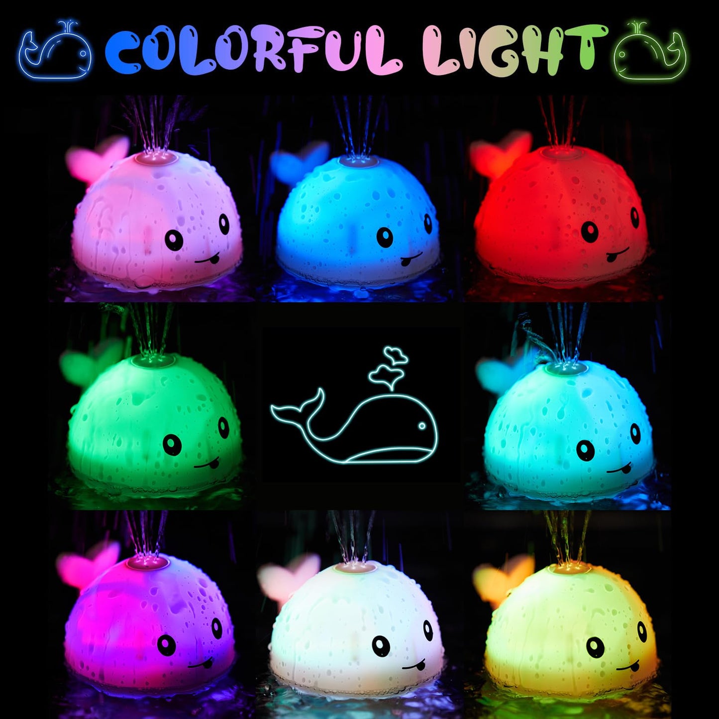 ANGGIKO Light Up Whale Bath Toy – Rechargeable Baby Bath Toy for 1-3 Year Olds