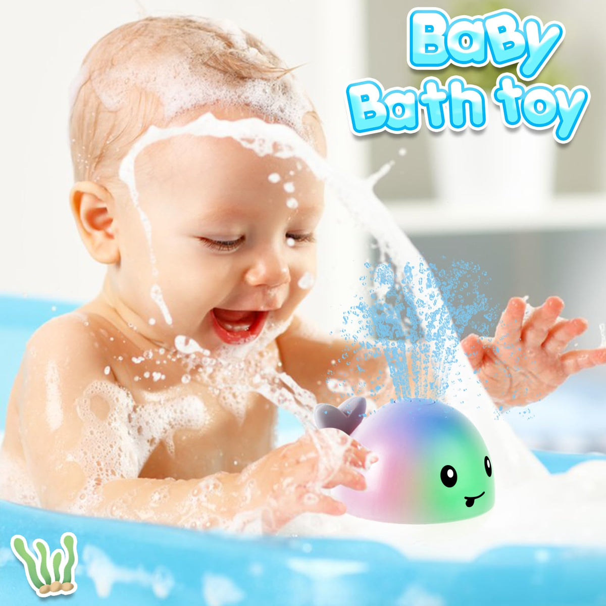 ANGGIKO Light-Up Whale Bath Toy for Toddlers 1-3 | Rechargeable Sprinkler Bath Toy