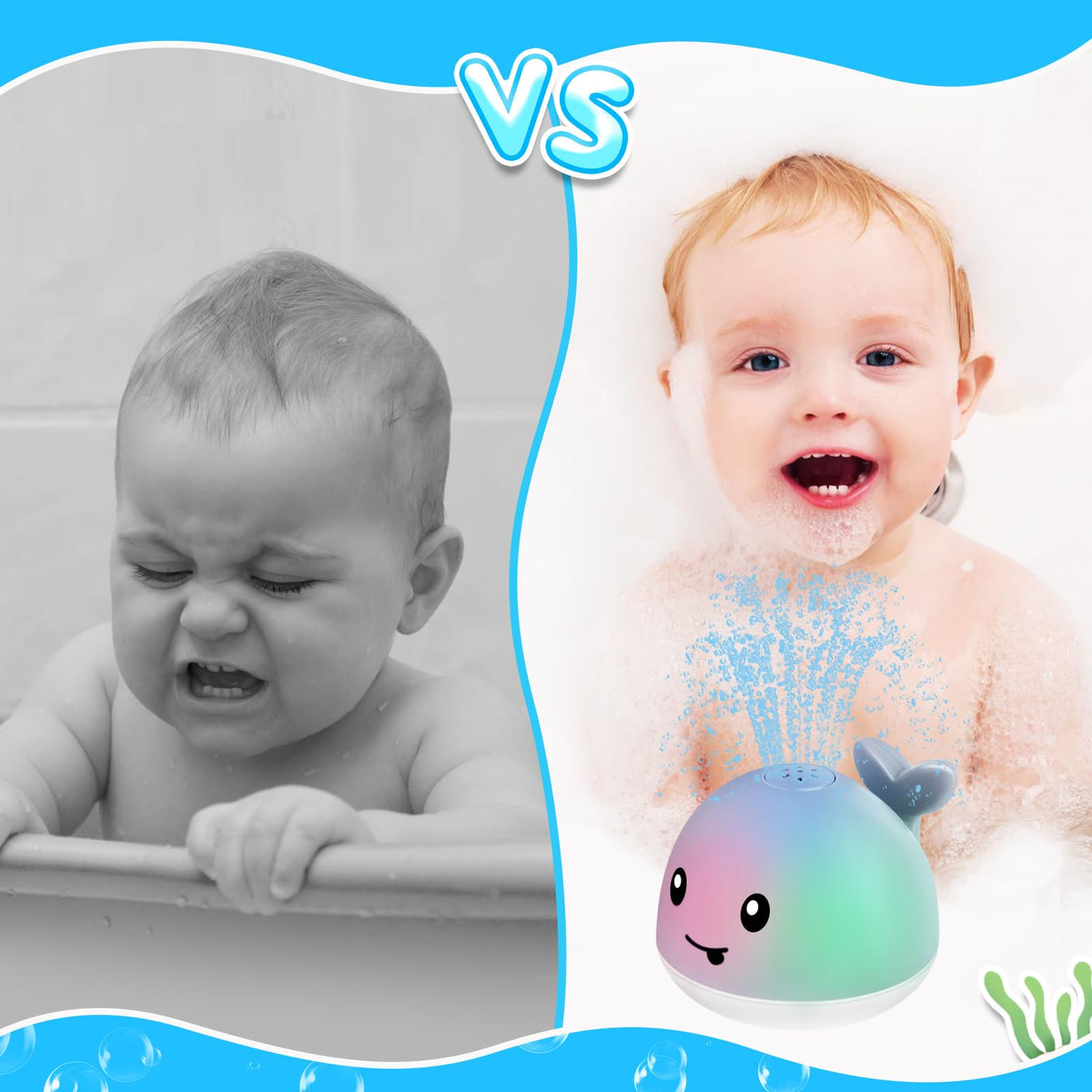 ANGGIKO Light-Up Whale Bath Toy for Toddlers 1-3 | Rechargeable Sprinkler Bath Toy