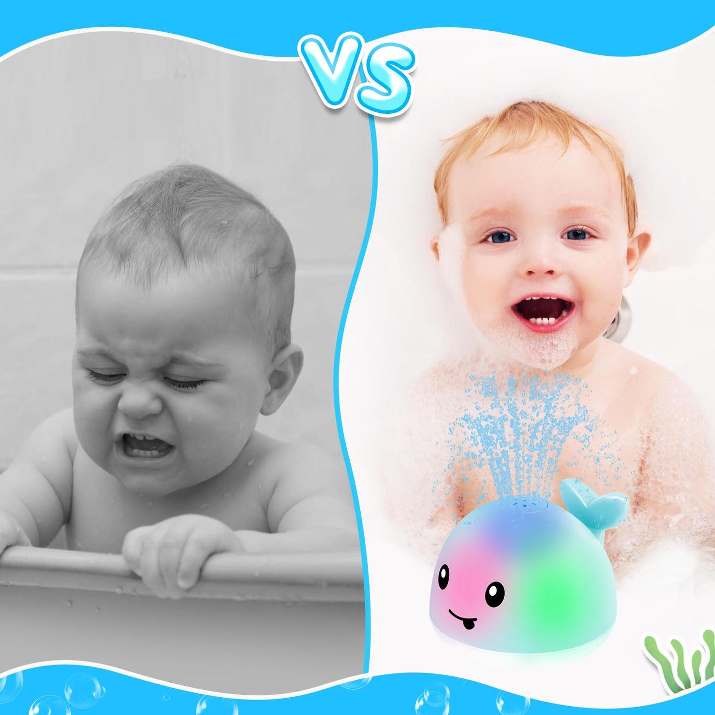 ANGGIKO Light Up Whale Bath Toy – Rechargeable Baby Bath Toy for 1-3 Year Olds