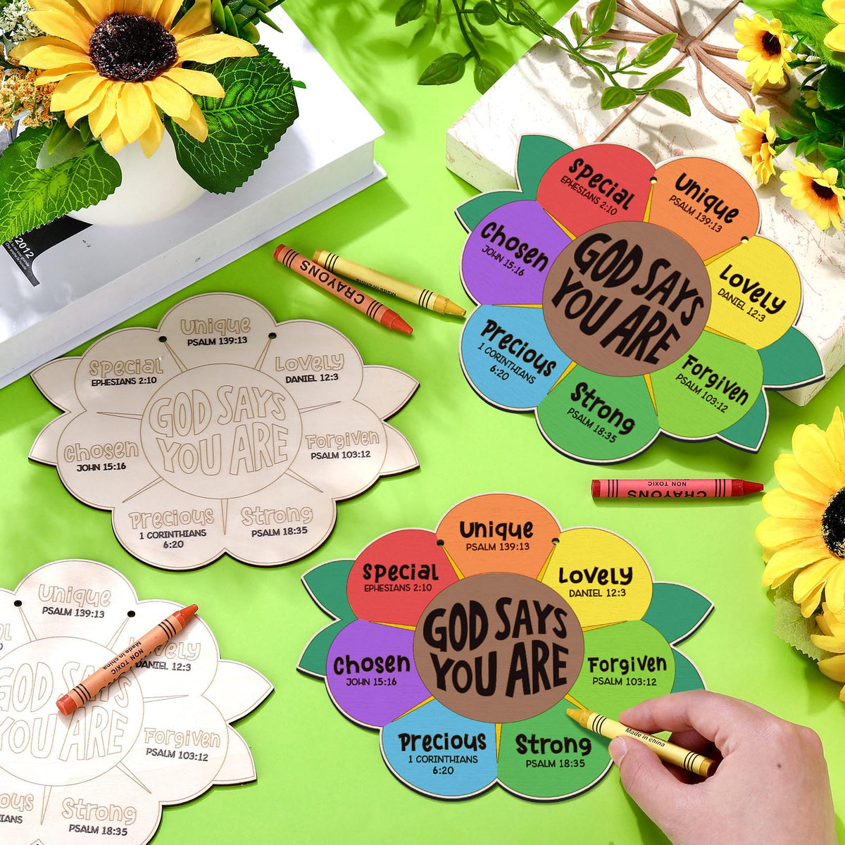 Anglechic 12 Sets Sunflower Christian Craft Kit | God Says You Are | Sunday School DIY Art
