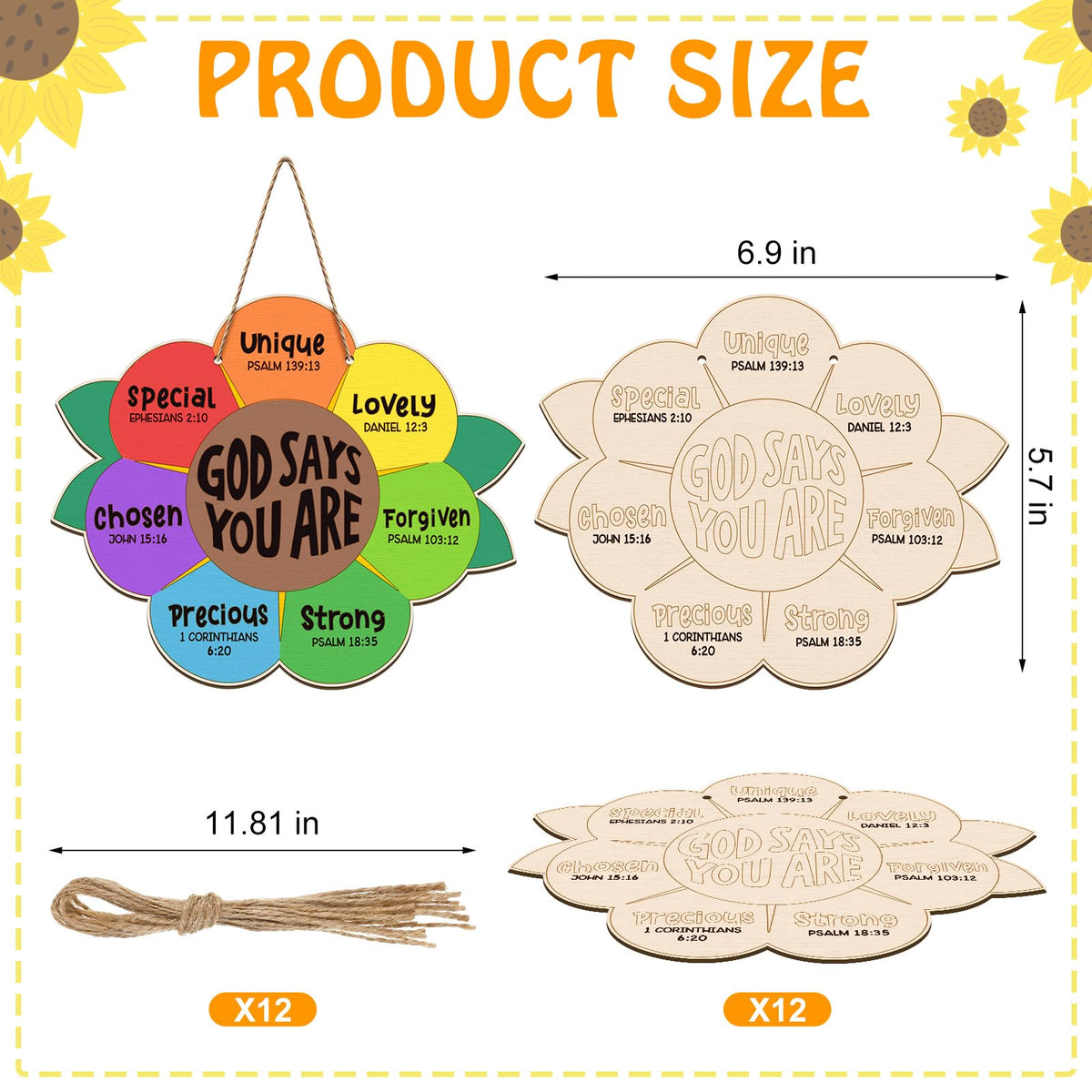 Anglechic 12 Sets Sunflower Christian Craft Kit | God Says You Are | Sunday School DIY Art