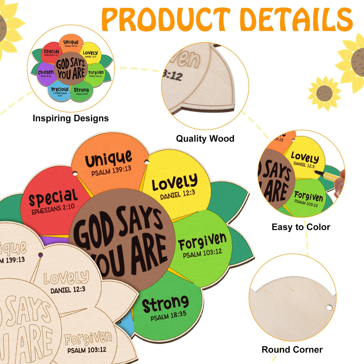 Anglechic 12 Sets Sunflower Christian Craft Kit | God Says You Are | Sunday School DIY Art