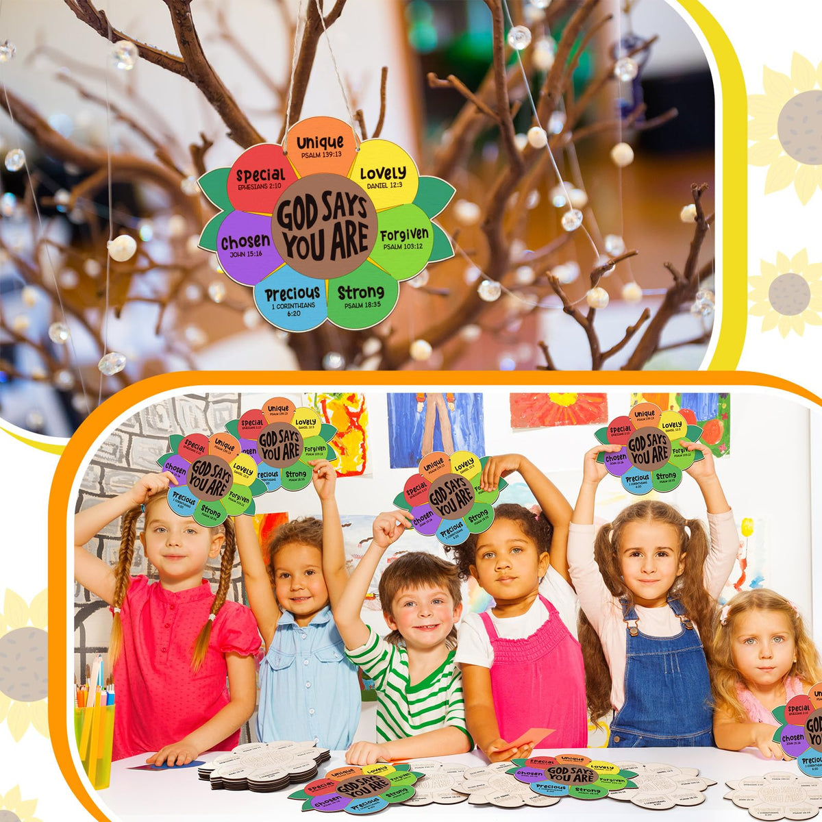 Anglechic 12 Sets Sunflower Christian Craft Kit | God Says You Are | Sunday School DIY Art