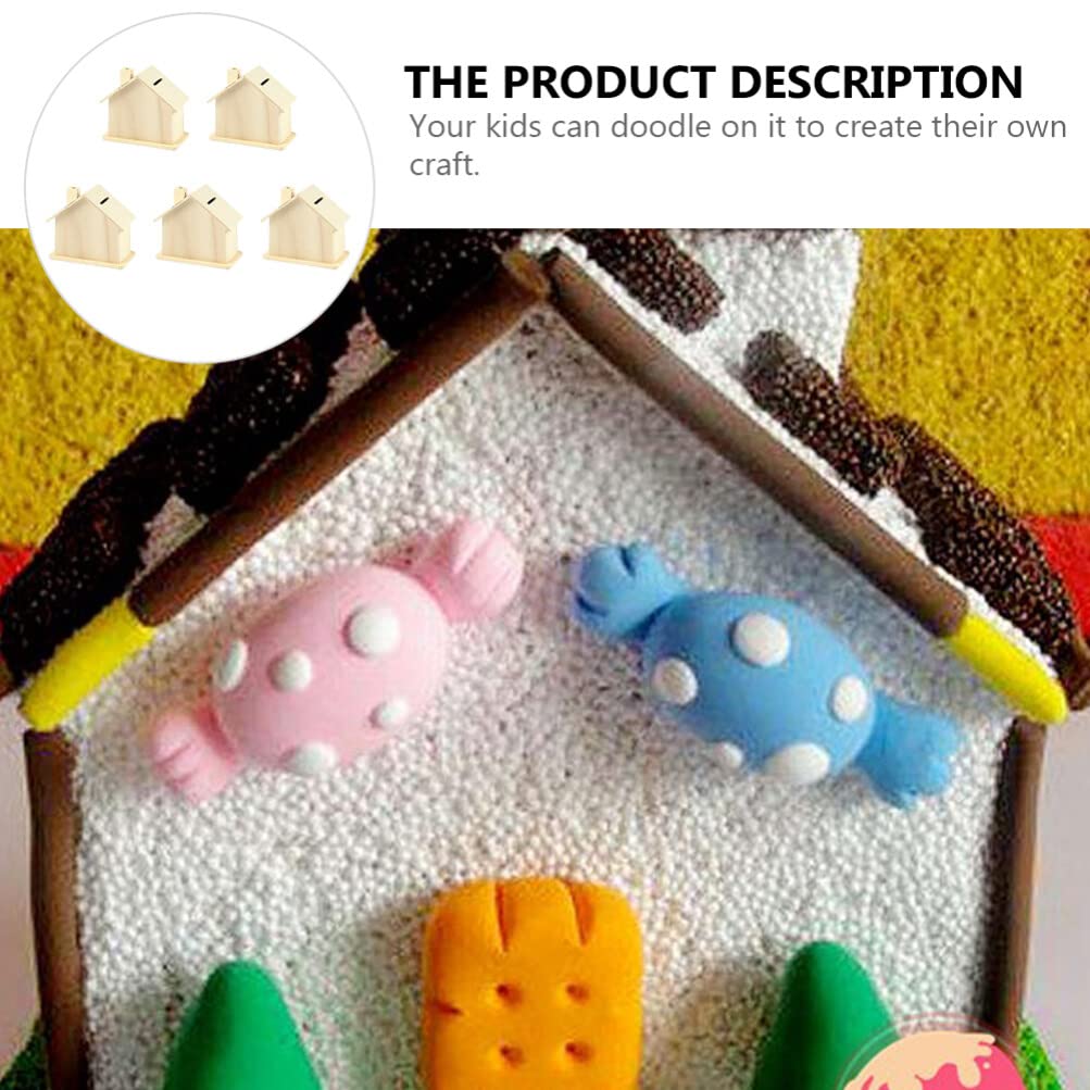 Angoily DIY Wooden House Piggy Bank – 15-Piece Paintable Craft Set, Unfinished Wood Money Box for Kids & Adults