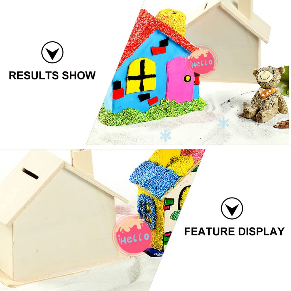 Angoily DIY Wooden House Piggy Bank – 15-Piece Paintable Craft Set, Unfinished Wood Money Box for Kids & Adults