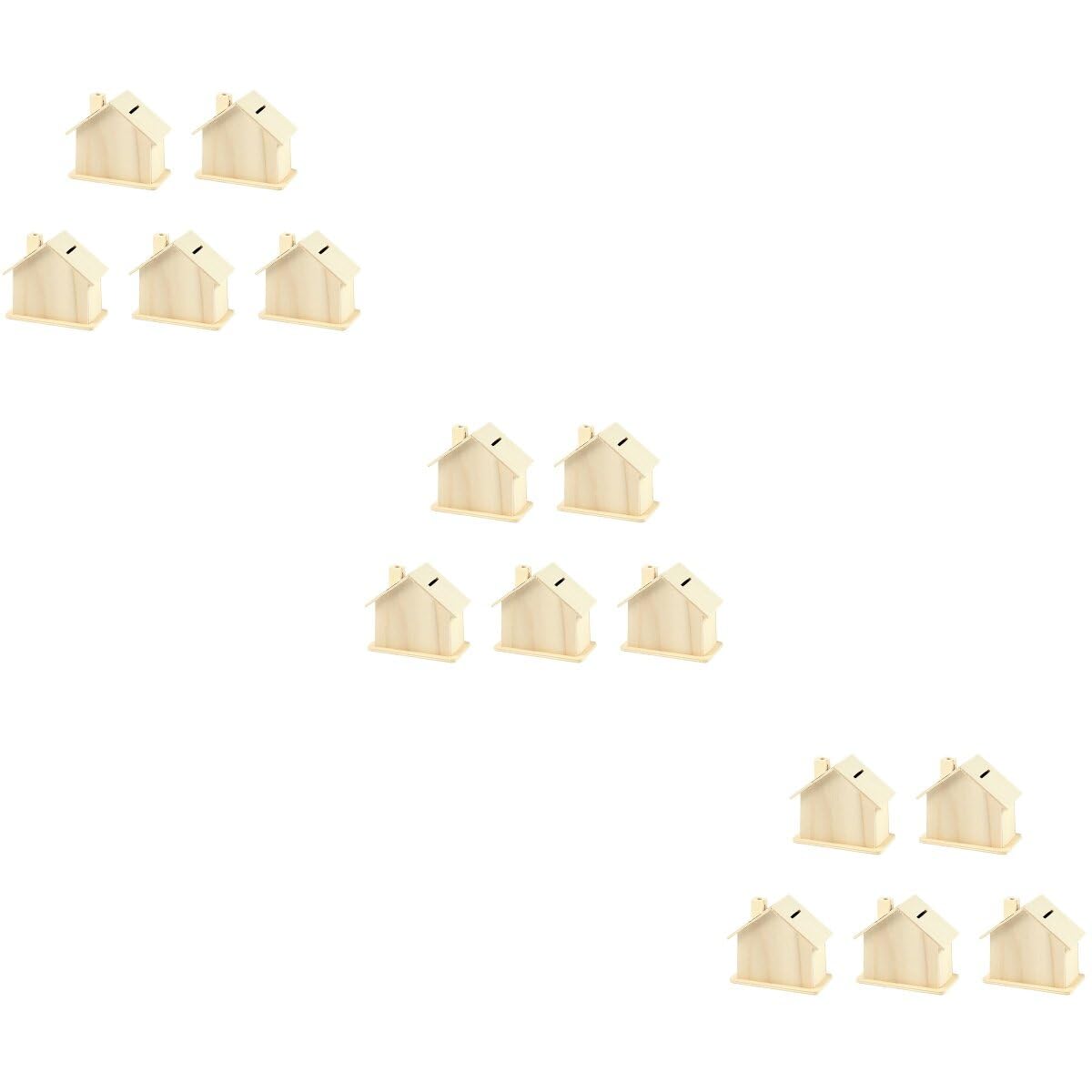Angoily DIY Wooden House Piggy Bank – 15-Piece Paintable Craft Set, Unfinished Wood Money Box for Kids & Adults