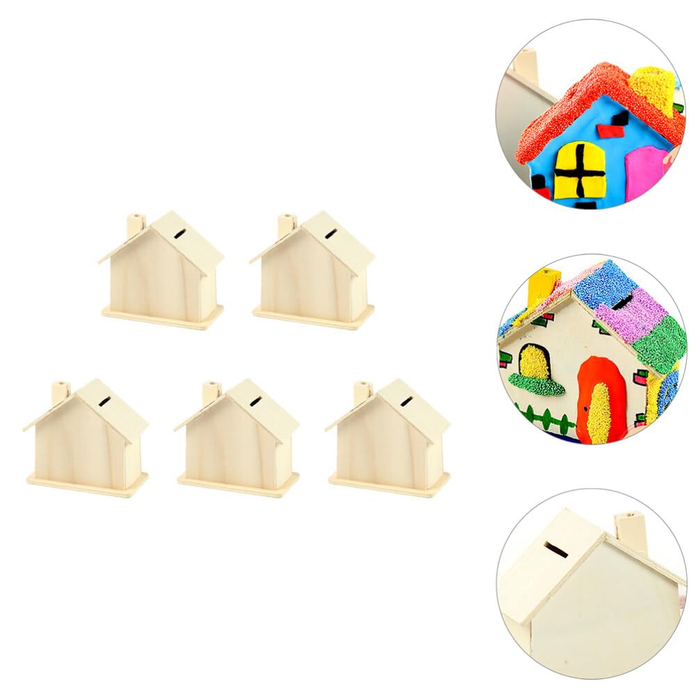 Angoily DIY Wooden House Piggy Bank – 15-Piece Paintable Craft Set, Unfinished Wood Money Box for Kids & Adults
