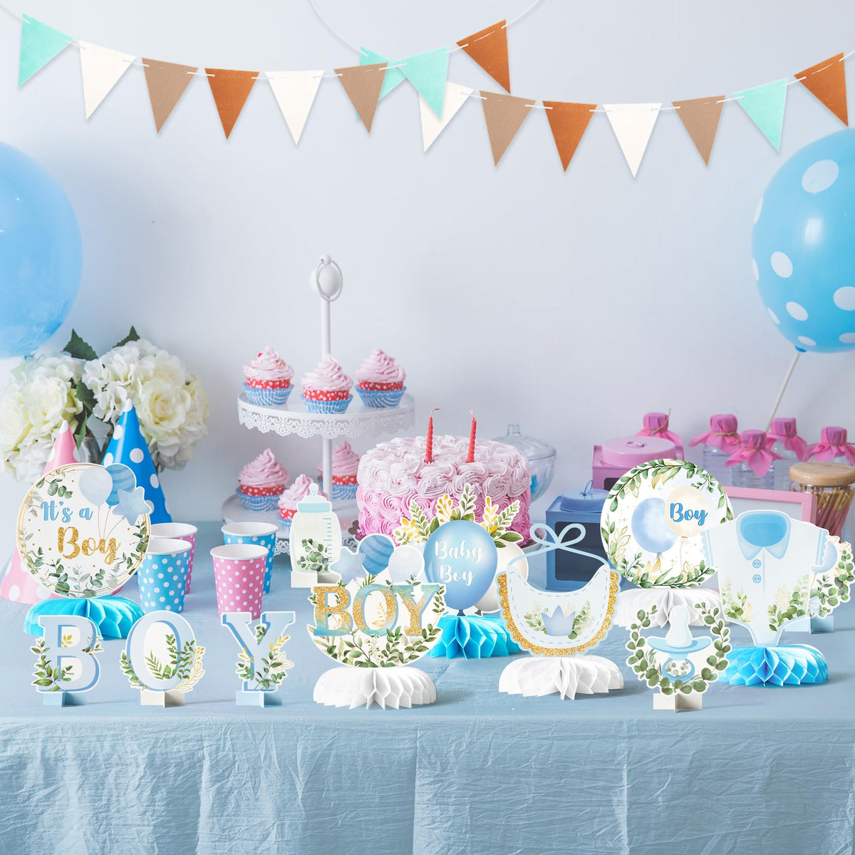 ANGOLIO 12Pcs It's a Boy Blue Honeycomb Centerpieces for Baby Shower & Gender Reveal