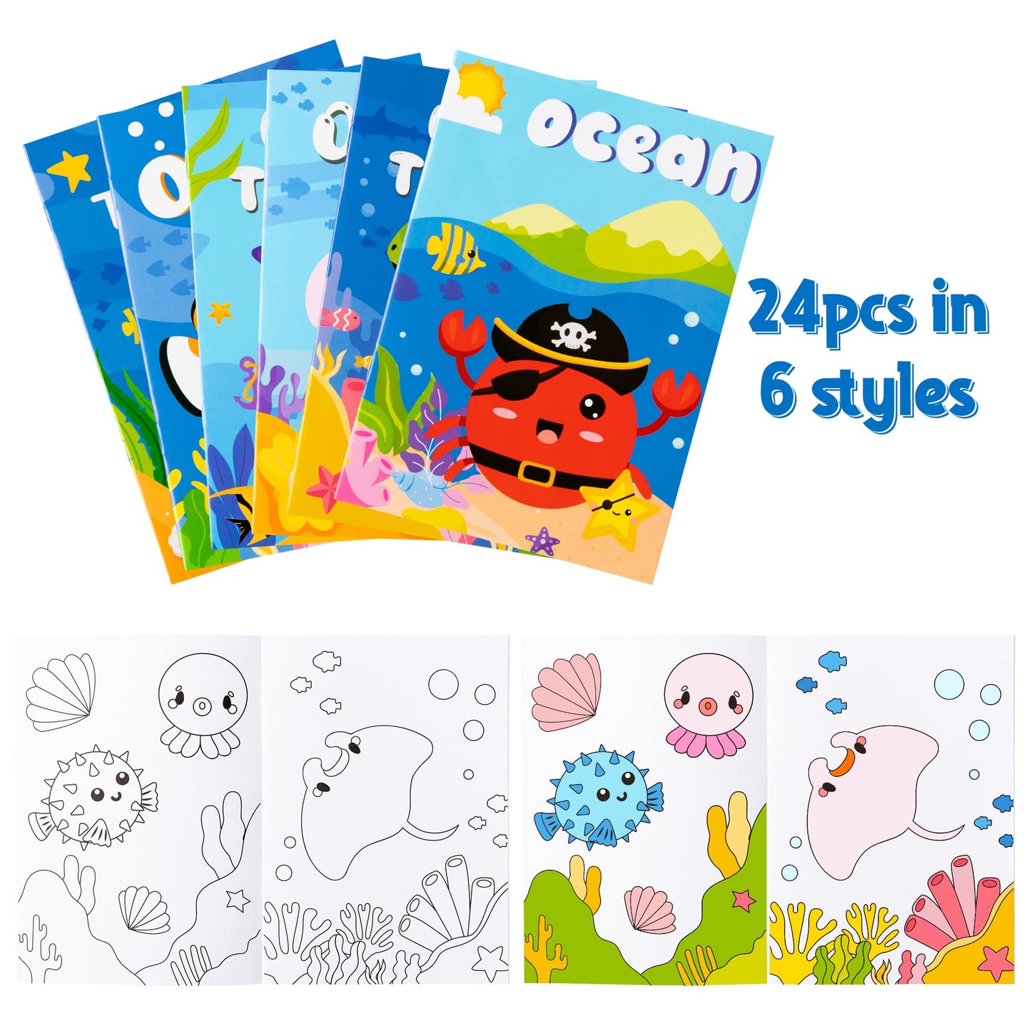 ANGOLIO 24Pcs Ocean Animals Coloring Books Set – Kids Art & Classroom Rewards