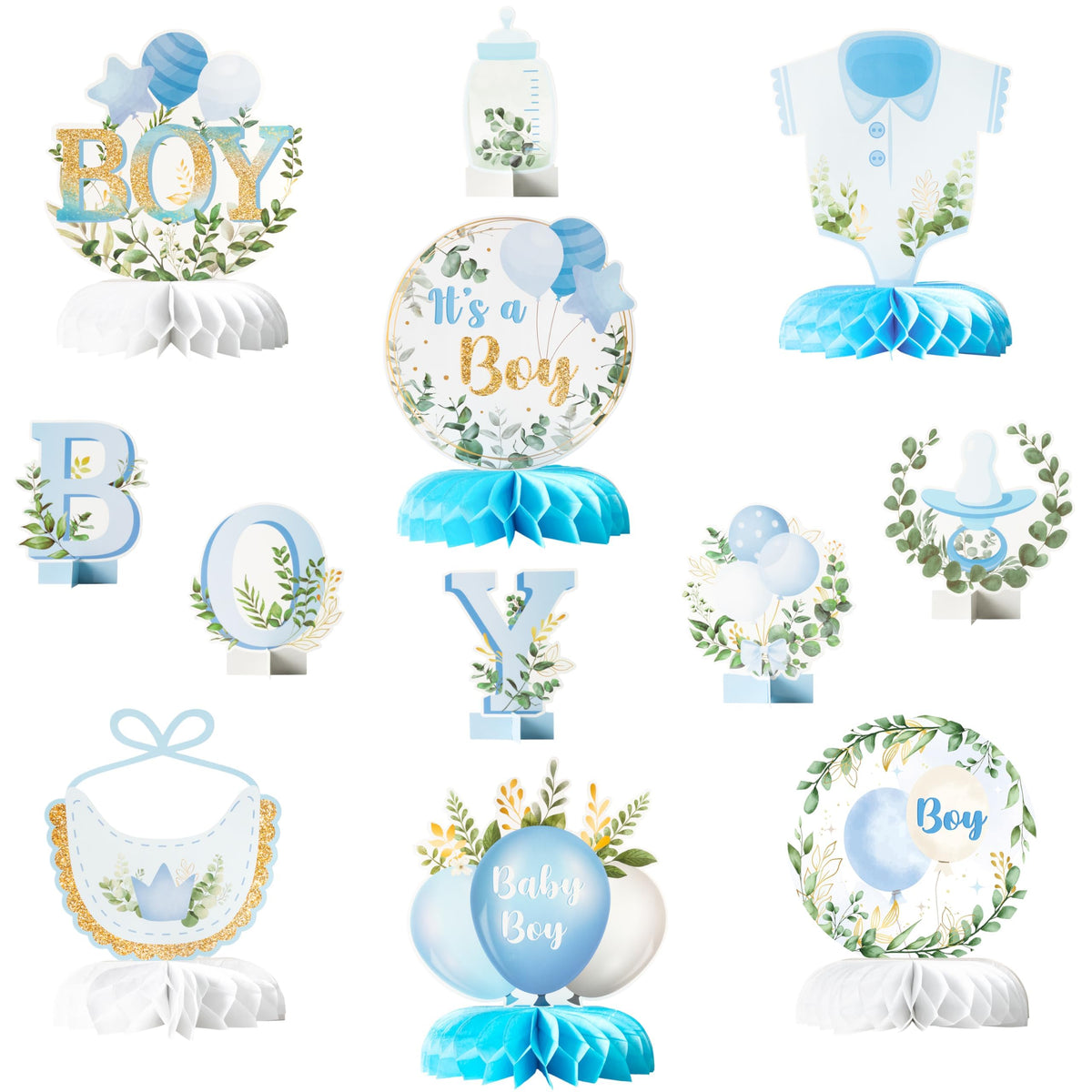 ANGOLIO 12Pcs It's a Boy Blue Honeycomb Centerpieces for Baby Shower & Gender Reveal