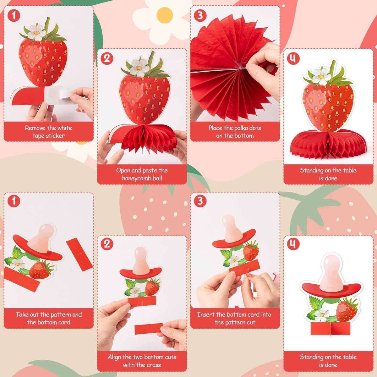 ANGOLIO Strawberry Baby Shower Decorations – 12-Piece Honeycomb Centerpieces