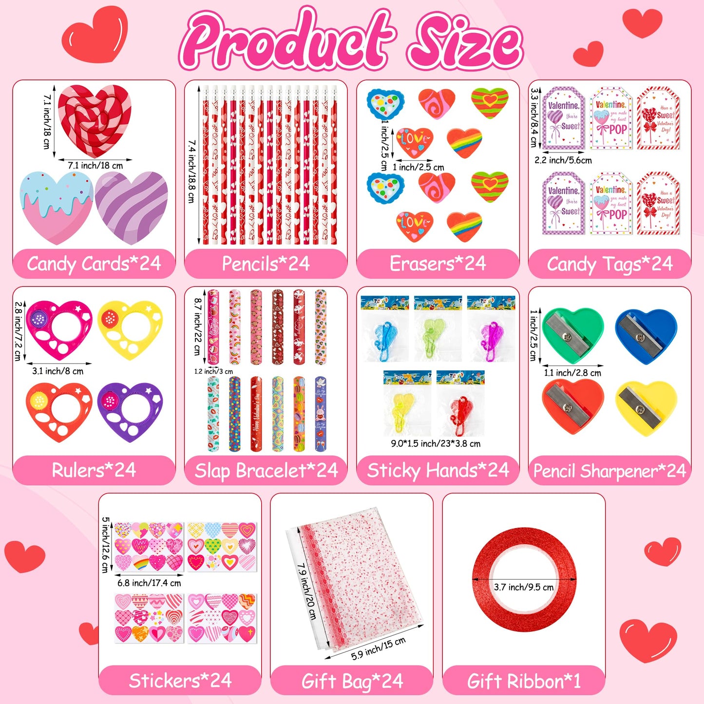 ANGOLIO Valentine’s Day Stationery Gifts for Kids – 24-Pack Giant Lollipop Set with Heart Cards & Erasers