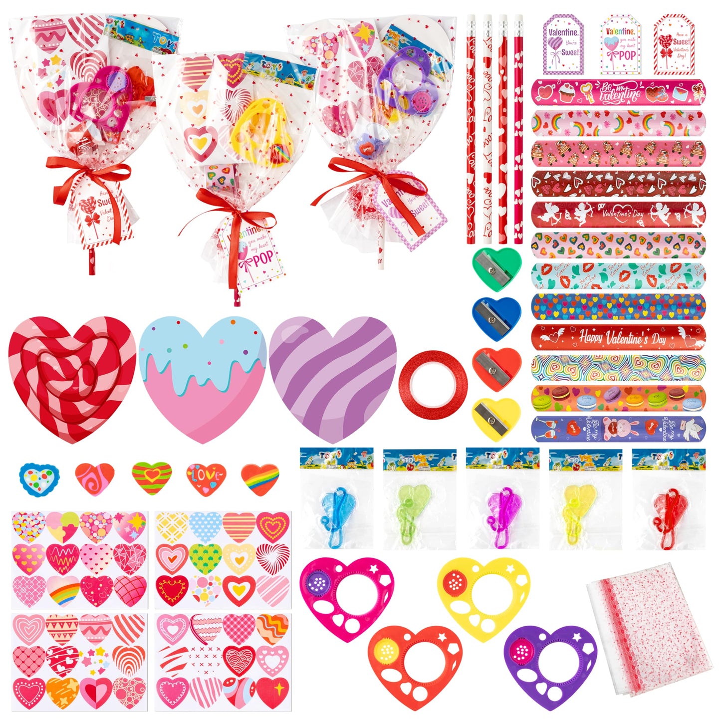 ANGOLIO Valentine’s Day Stationery Gifts for Kids – 24-Pack Giant Lollipop Set with Heart Cards & Erasers