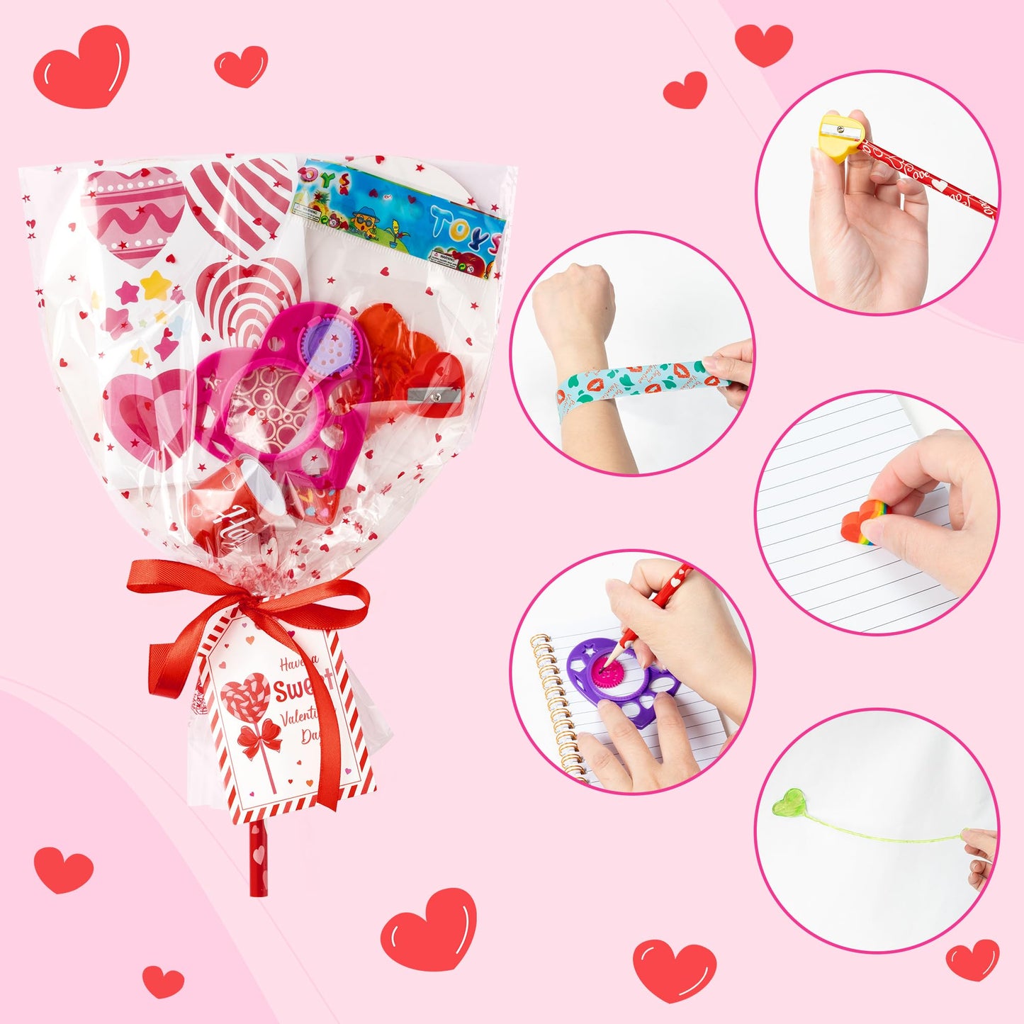 ANGOLIO Valentine’s Day Stationery Gifts for Kids – 24-Pack Giant Lollipop Set with Heart Cards & Erasers